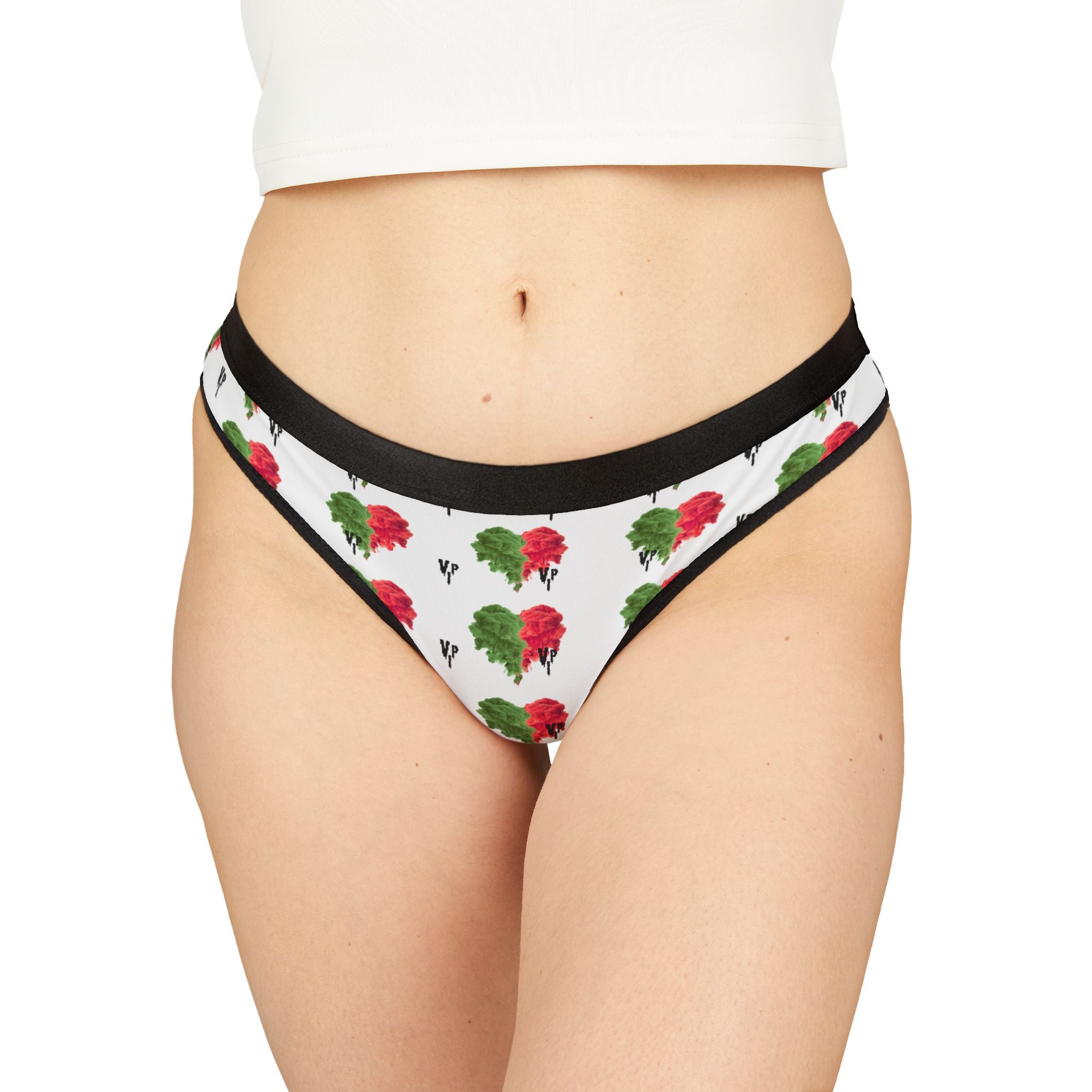 Floral Rose Pattern Women's Thong — Red & Green Watercolor Print