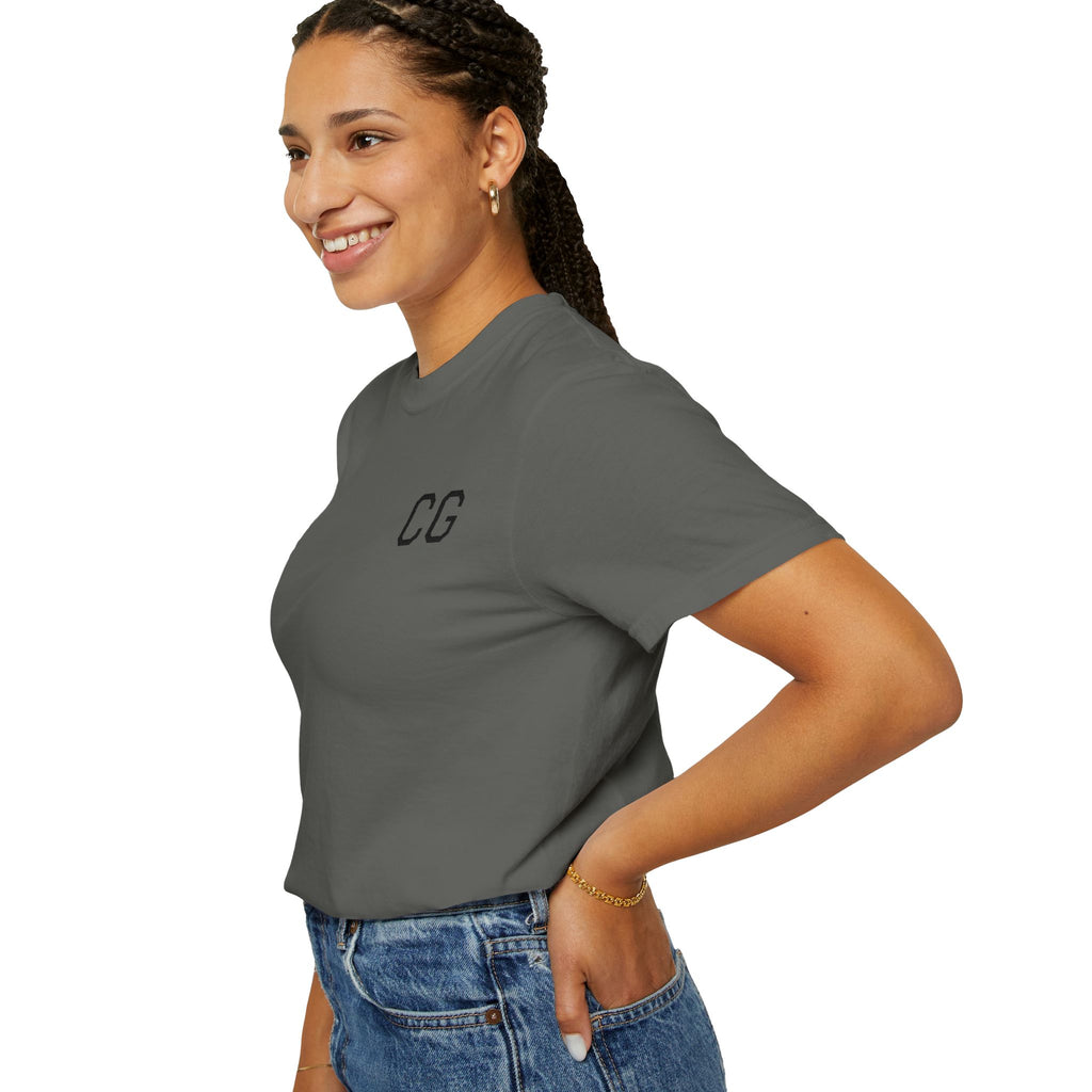 CG Chest Logo T‑Shirt — Minimalist White Tee with Sleeve Patch