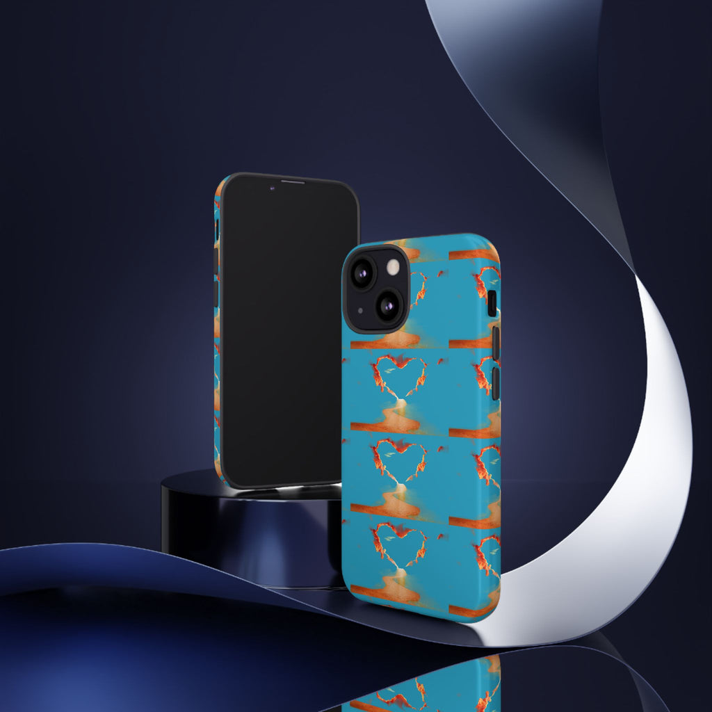 Heart Flame Tough Phone Case — Blue Sunset Protective Cover