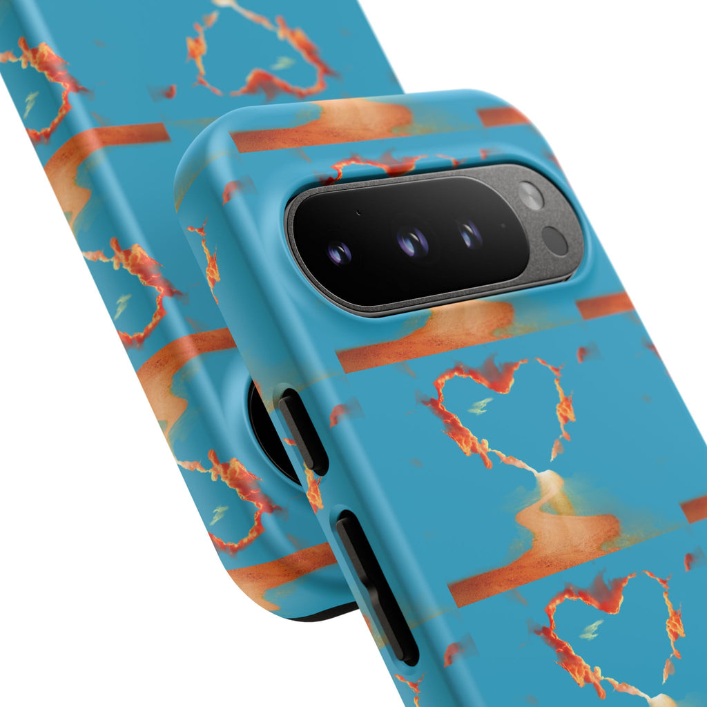 Heart Flame Tough Phone Case — Blue Sunset Protective Cover
