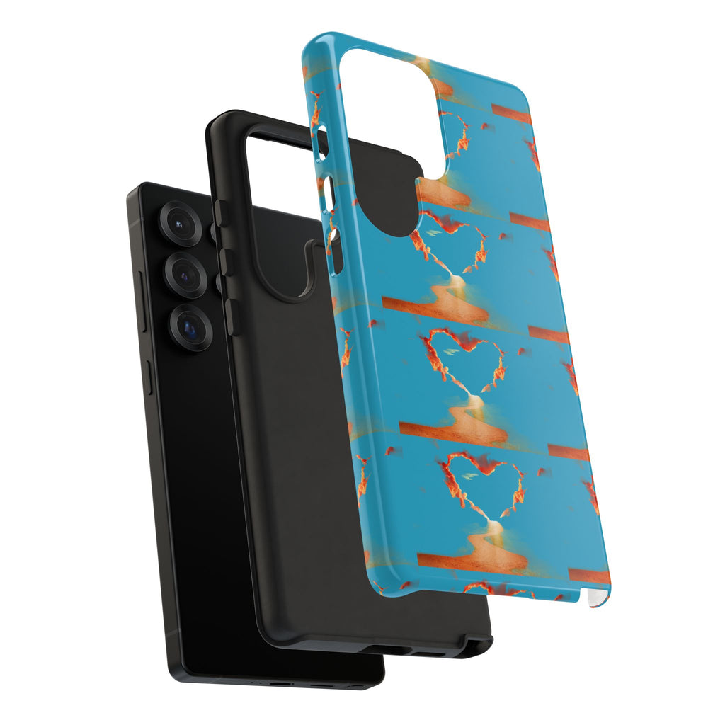 Heart Flame Tough Phone Case — Blue Sunset Protective Cover