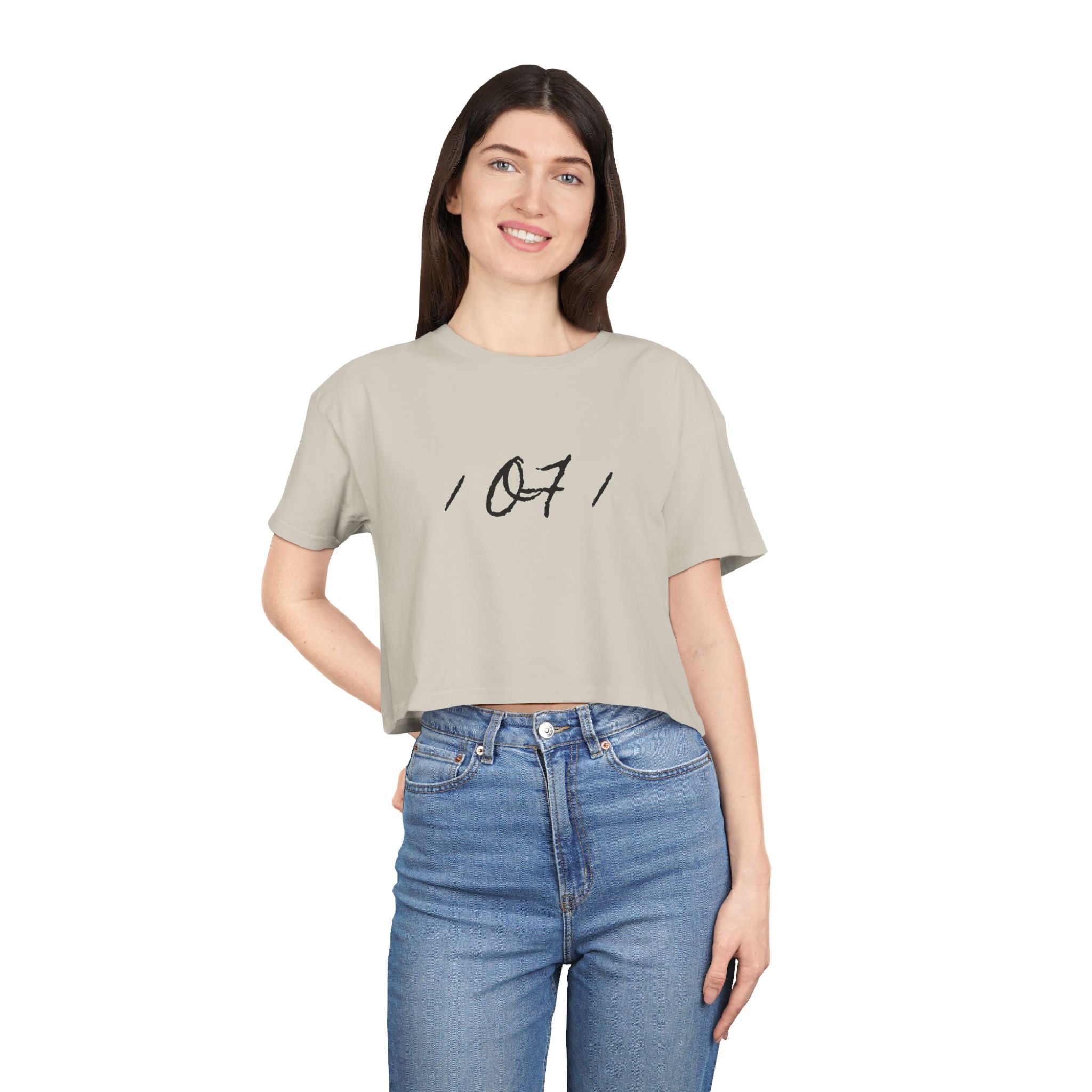 Crop Tee — Minimal Script "07" Front with Script Back Text