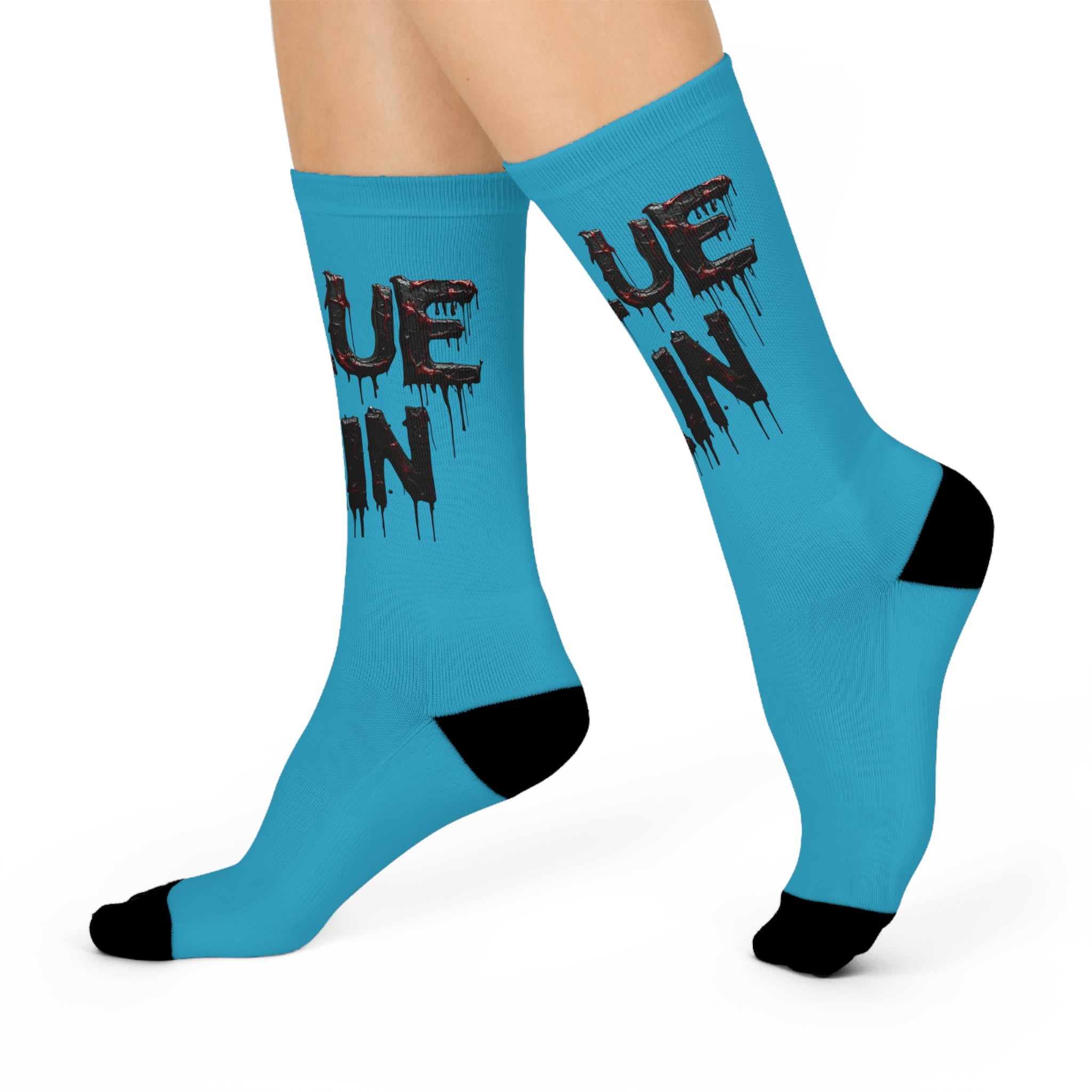 Cushioned Crew Socks — "Blue in Pain" Drip-Style Graphic Comfort Socks