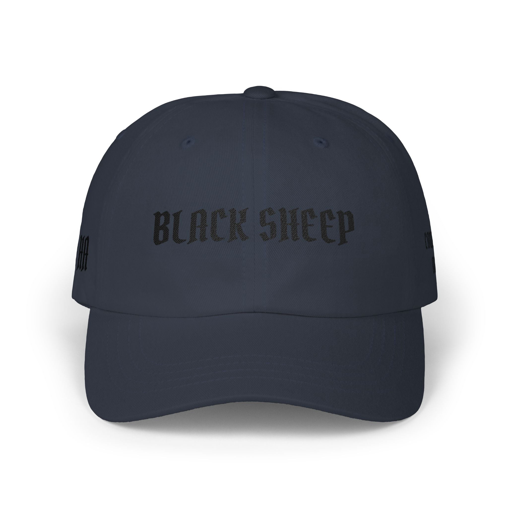 Black Sheep Dad Cap — Gothic Text Embroidered Baseball Hat