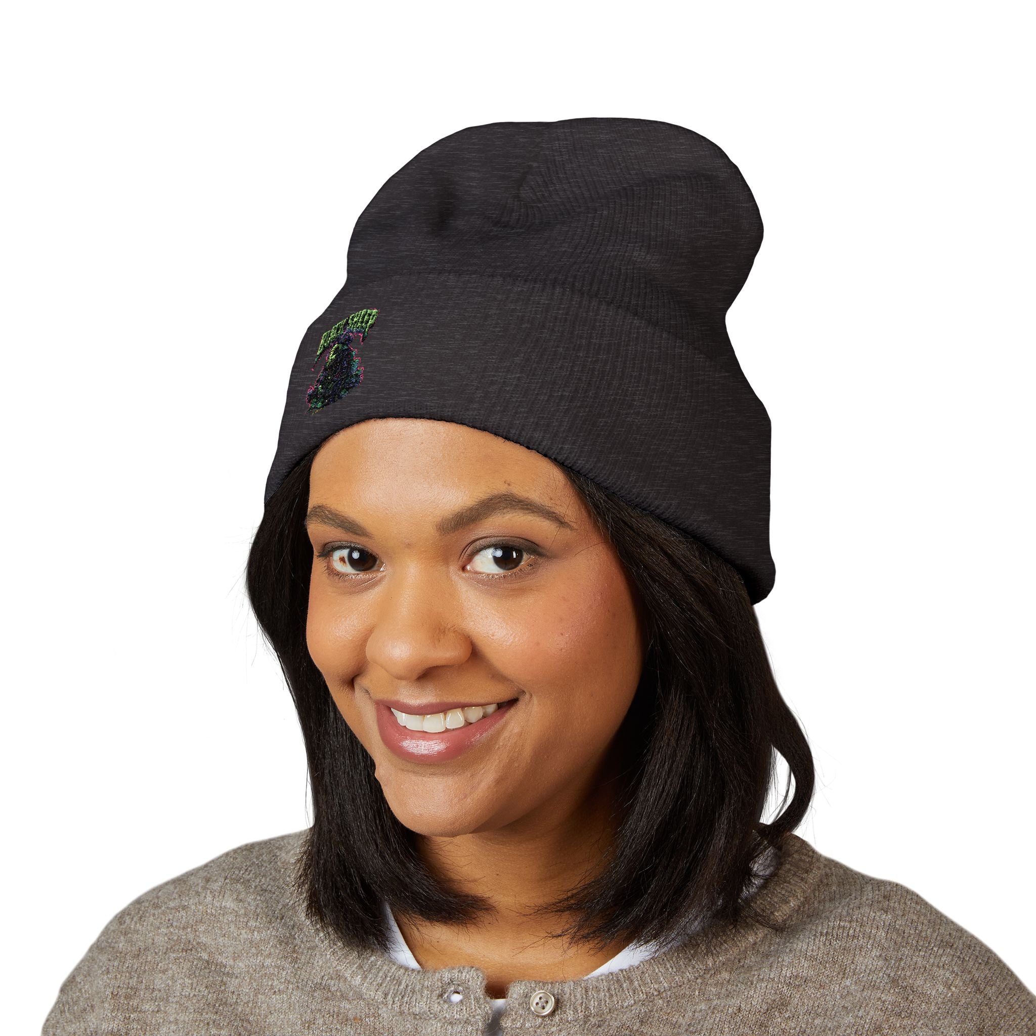 Embroidered Grape Cluster Cuffed Beanie