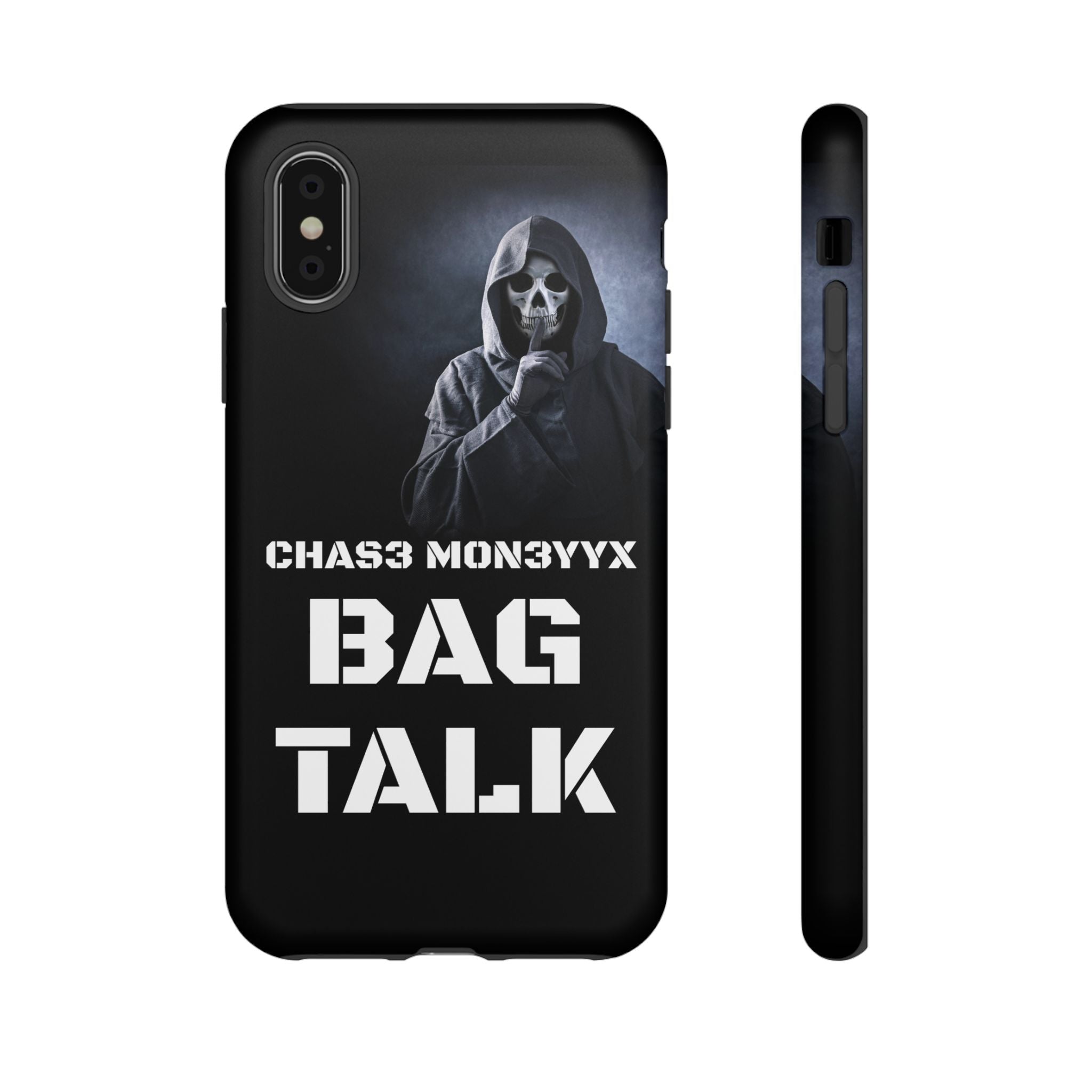 Phone Case — 'Bag Talk' Grim Reaper Graphic, Dark Gothic Protective Cover