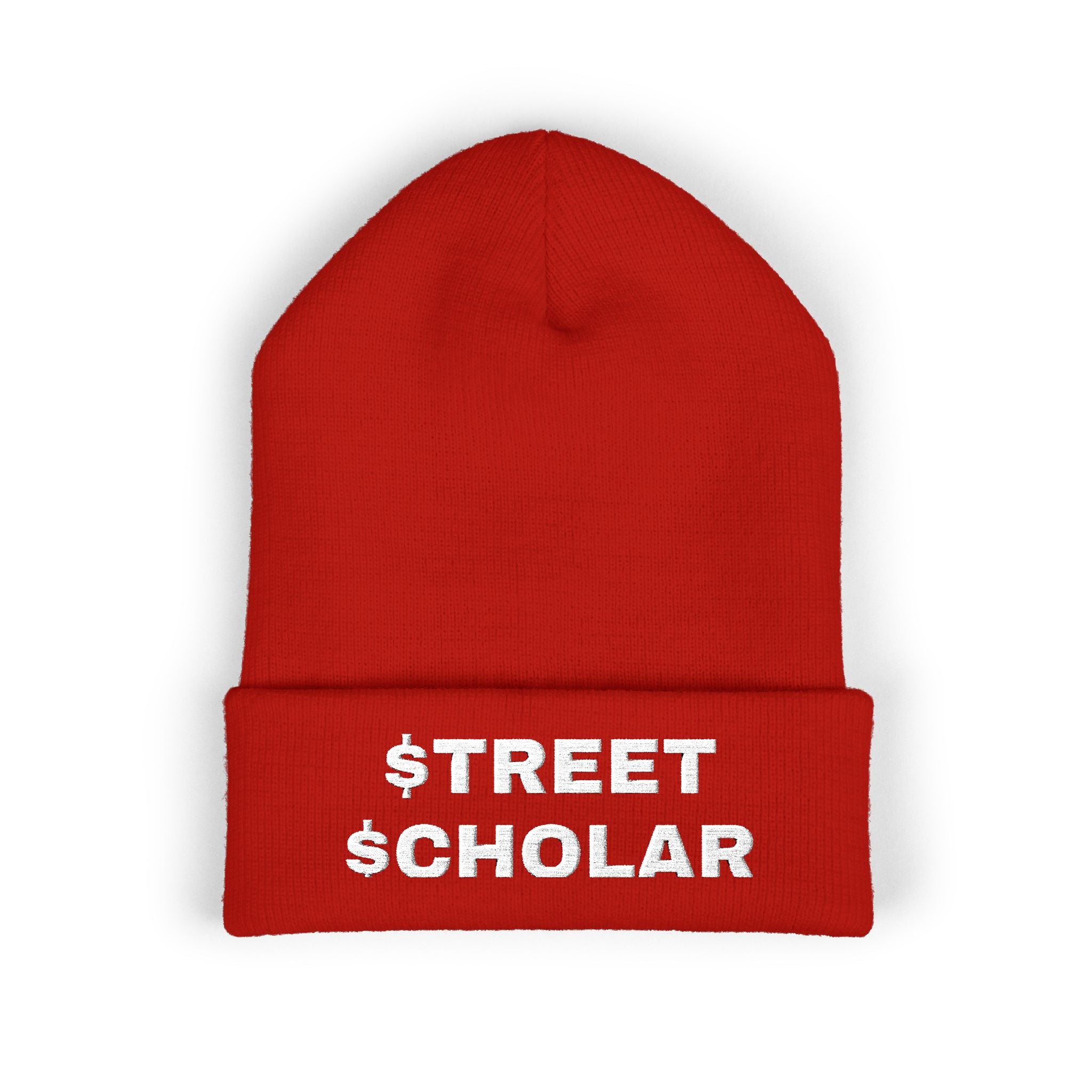 Street Scholar Embroidered Beanie — Classic Cuffed Knit Hat