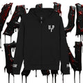 Gothic 'UP' Full-Zip Hoodie — Black Drip Streetwear with Sleeve Lettering