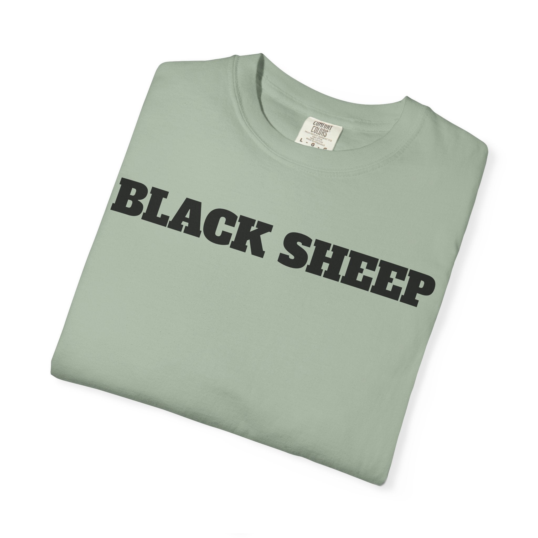 Black Sheep T-Shirt — Bold Back Lip Graphic & Front Text