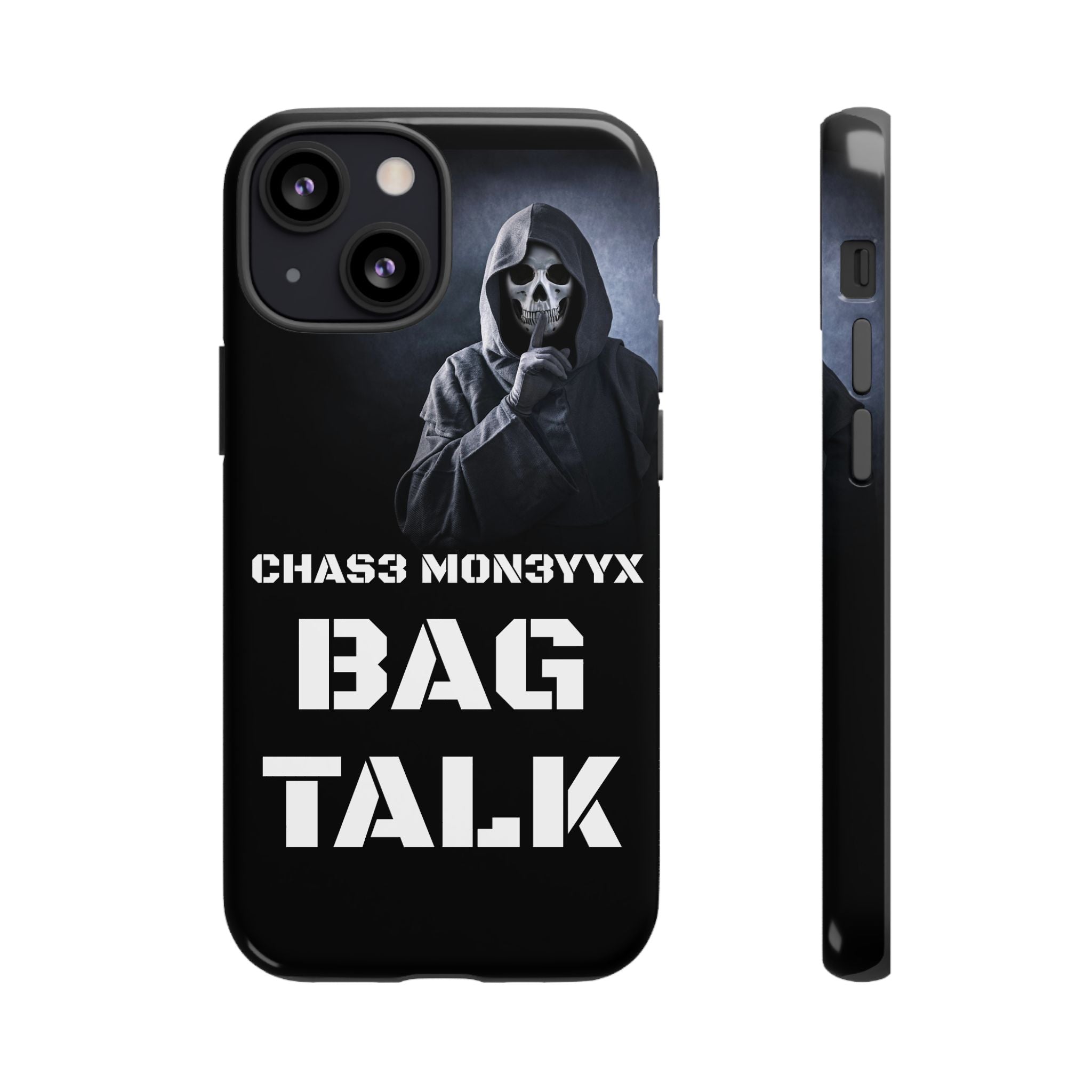 Phone Case — 'Bag Talk' Grim Reaper Graphic, Dark Gothic Protective Cover