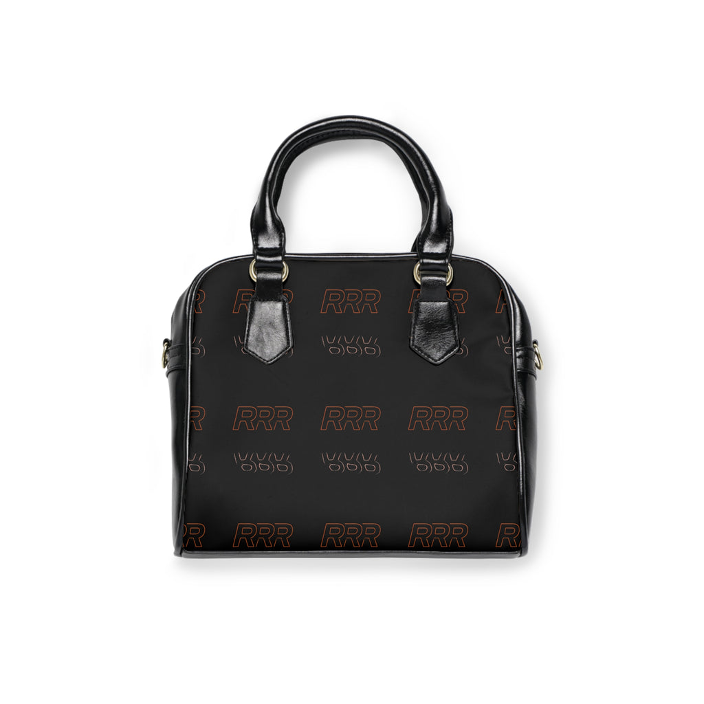 Leather Shoulder Handbag — Black Monogram Tote with Double Handles