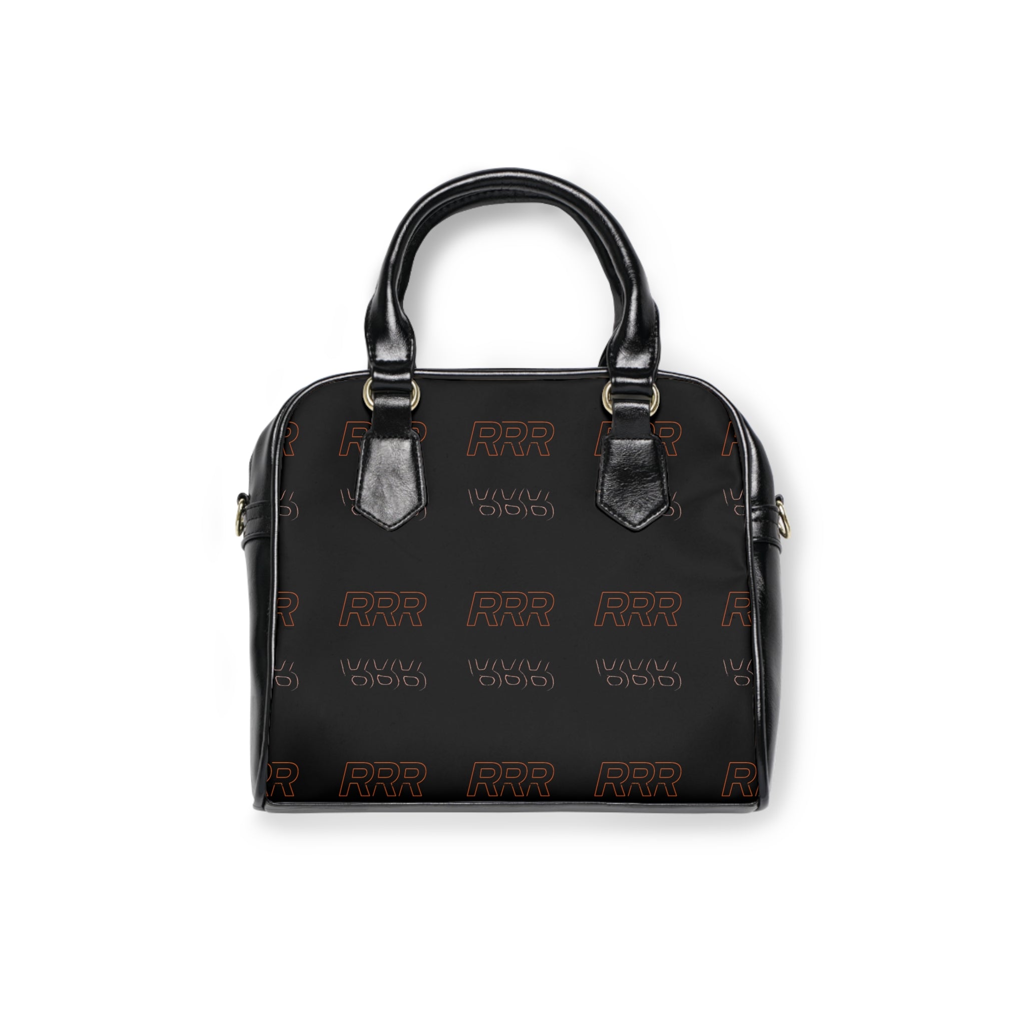 Leather Shoulder Handbag — Black Monogram Tote with Double Handles