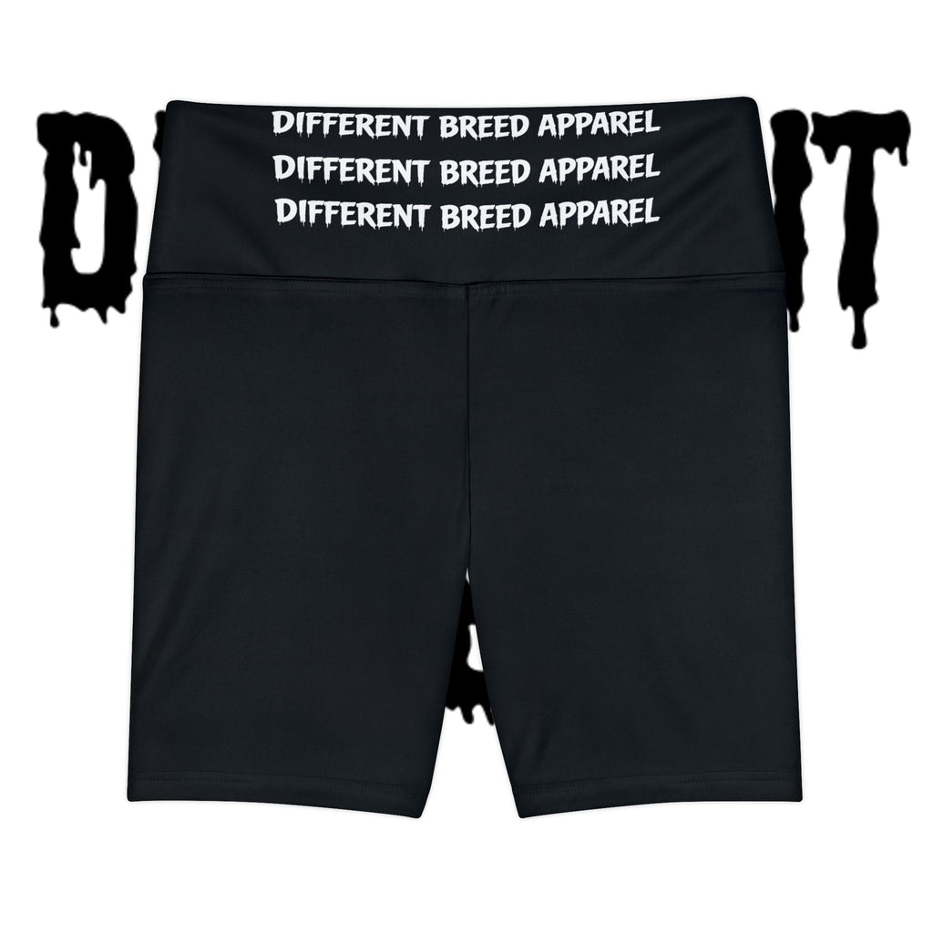 Workout Shorts — Black All-Over “Different Breed Apparel” Repeat Logo