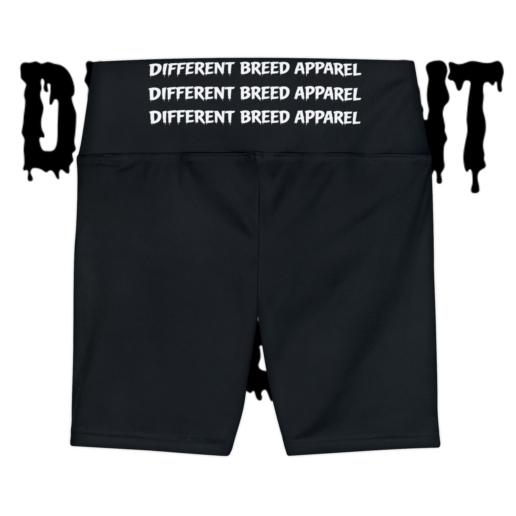 Workout Shorts — Black All-Over “Different Breed Apparel” Repeat Logo