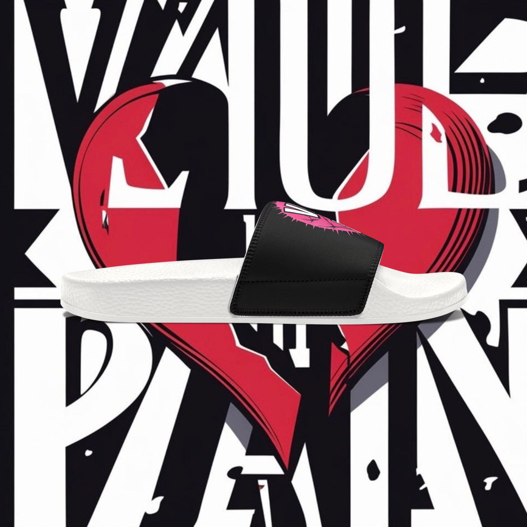 Slide Sandals — “Value in Pain” Graphic Pool Slides