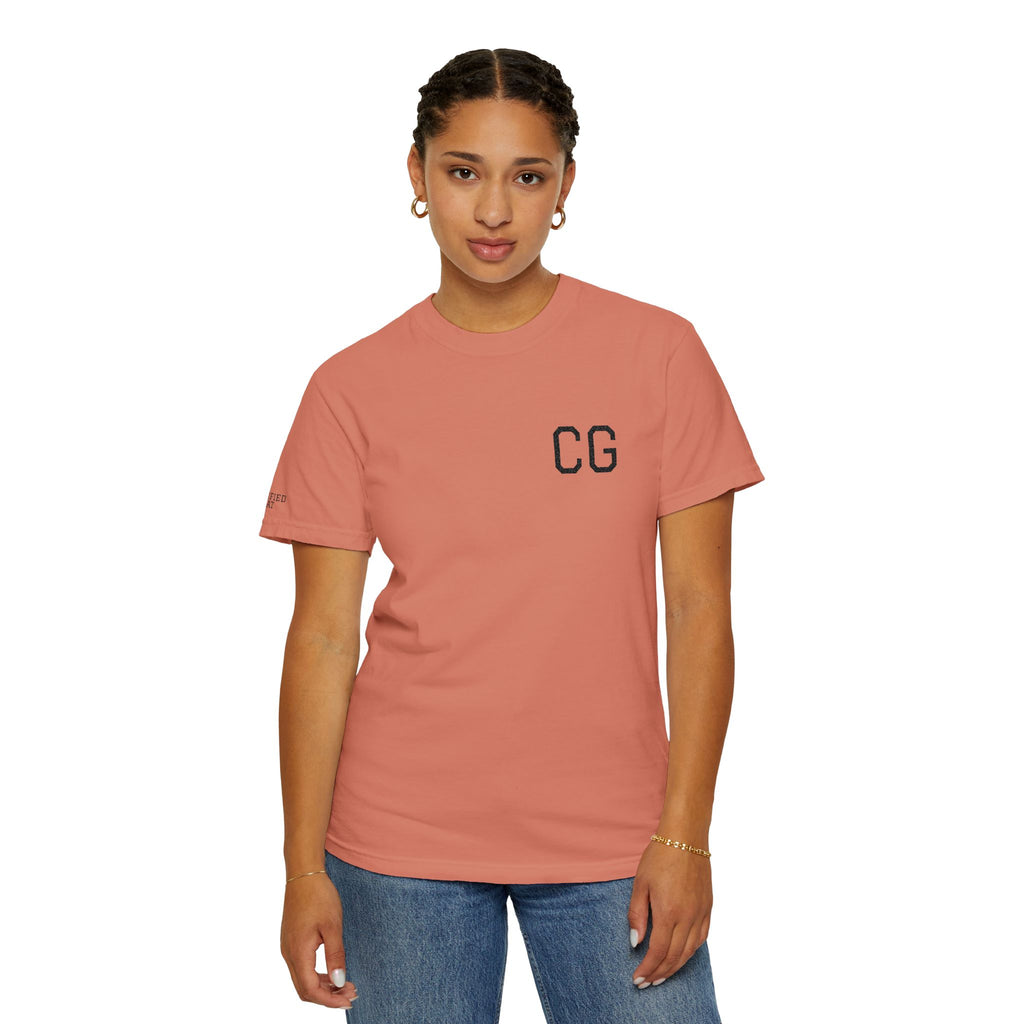 CG Chest Logo T‑Shirt — Minimalist White Tee with Sleeve Patch
