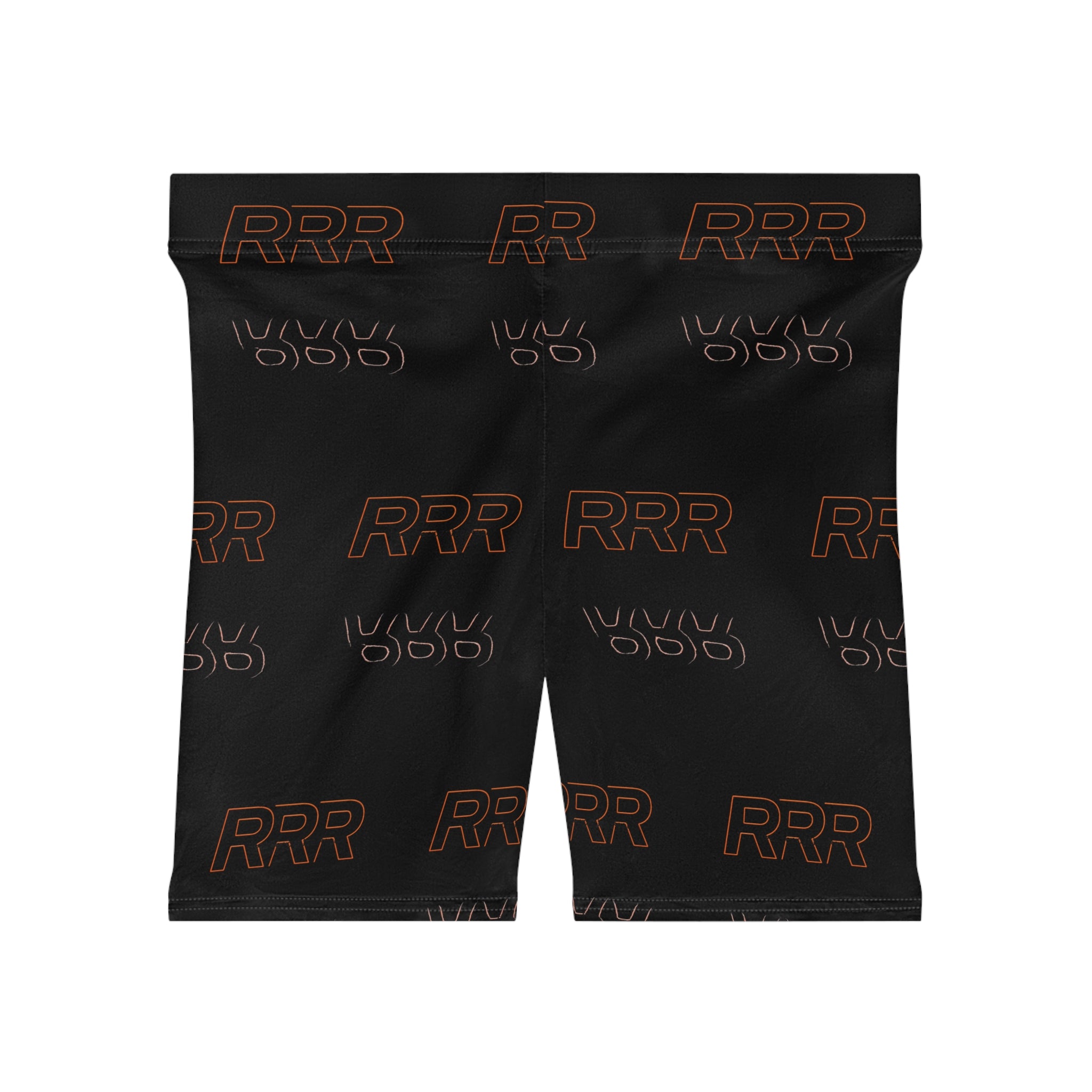 RRR Logo Biker Shorts — Black All-Over Print Activewear