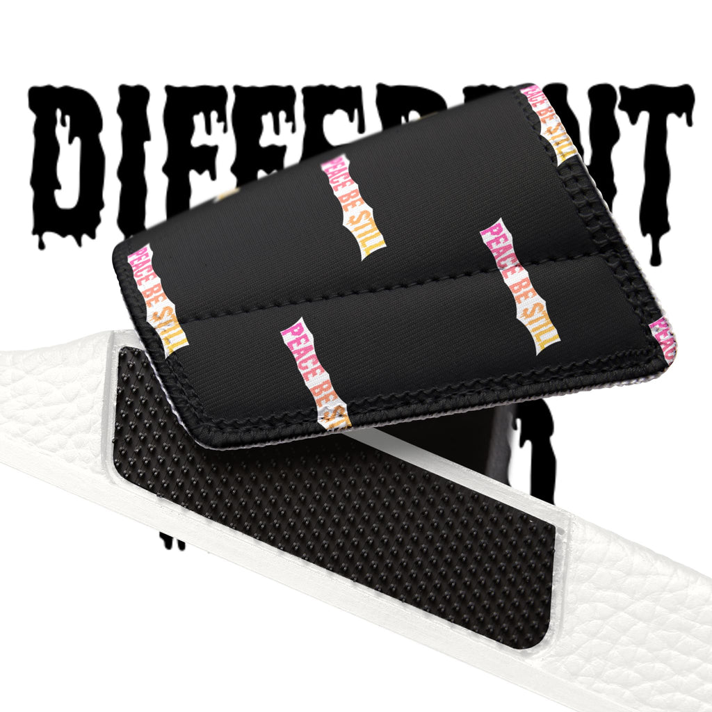 Slide Sandals — Black Printed "Peace & Shh" Straps, Removable‑Strap Pool Slides