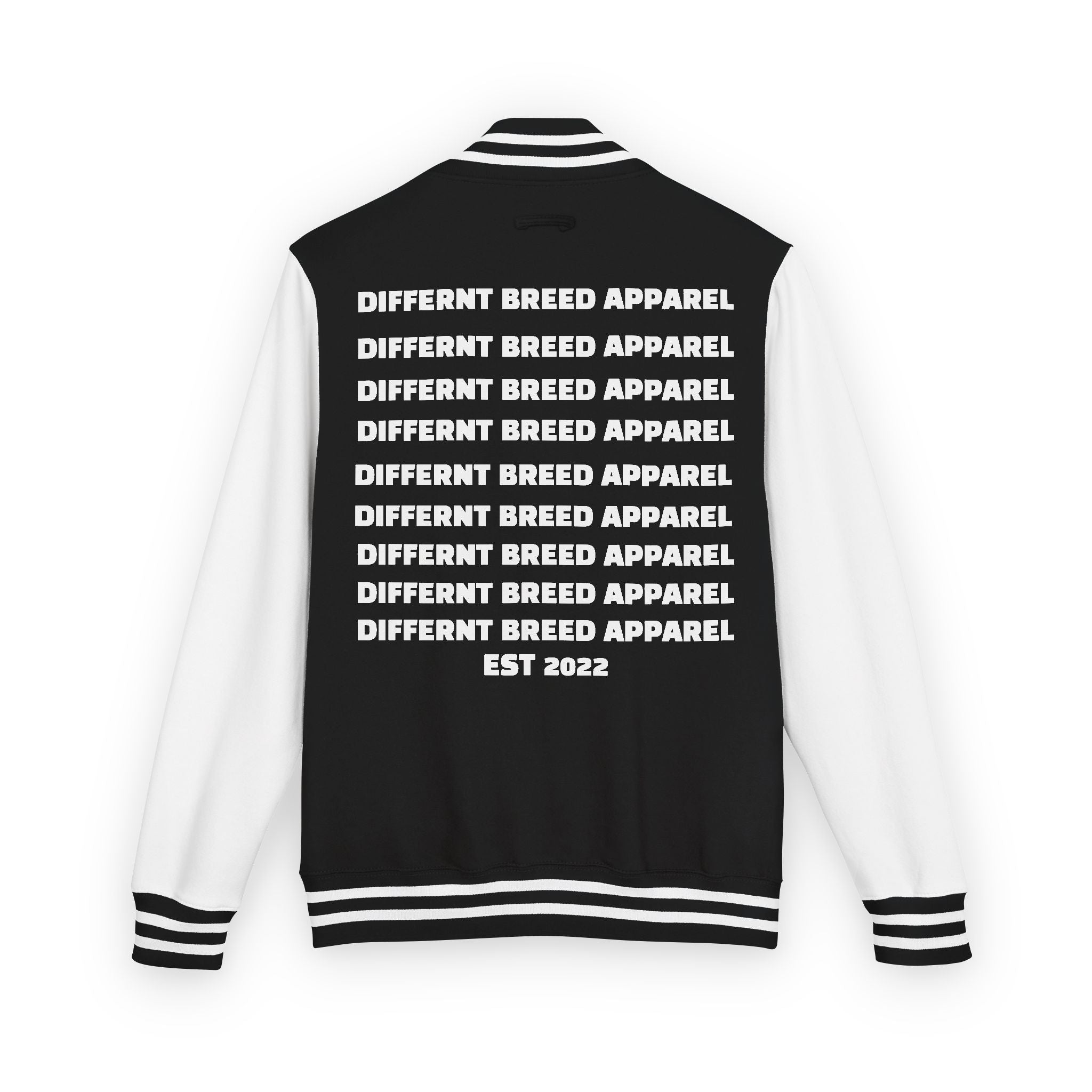 Letterman Jacket — Small Neon Portrait Patch & Repeated 'Different Breed Apparel' Back Print