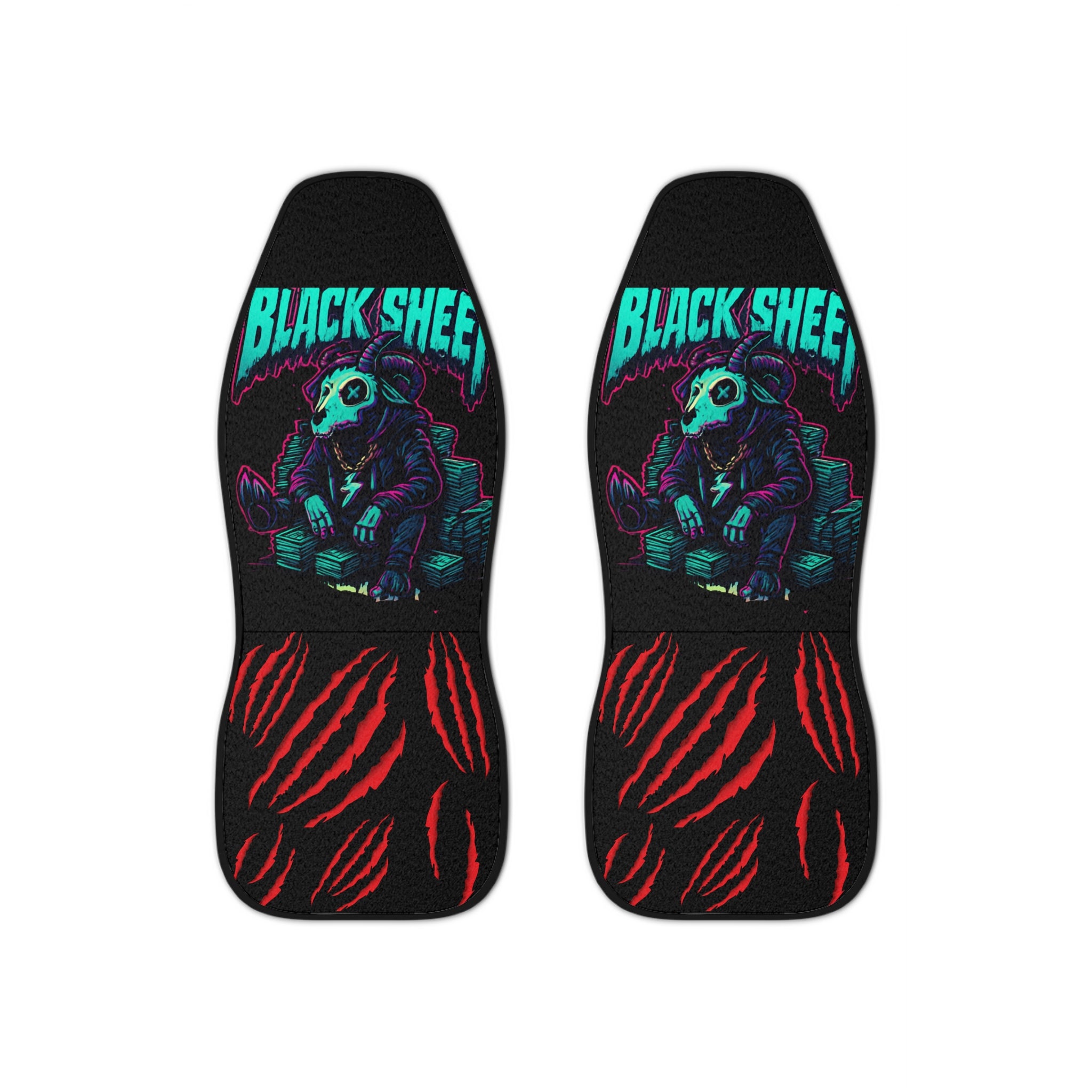Black Sheep Car Seat Covers — Neon Gothic Animal Skull Design