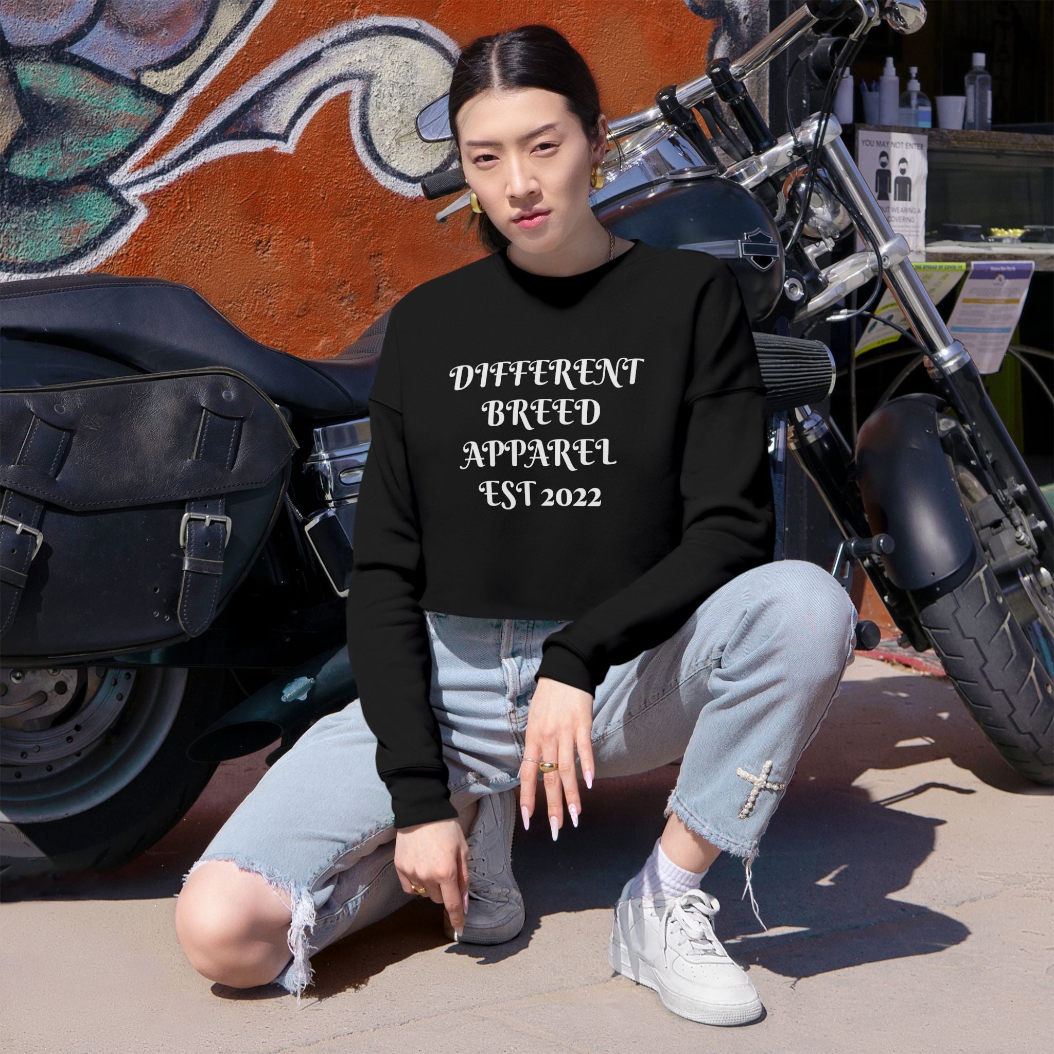Women's Cropped Sweatshirt — Chas3 Mon3yyx Graphic Crop Top (Different Breed Apparel EST 2022)