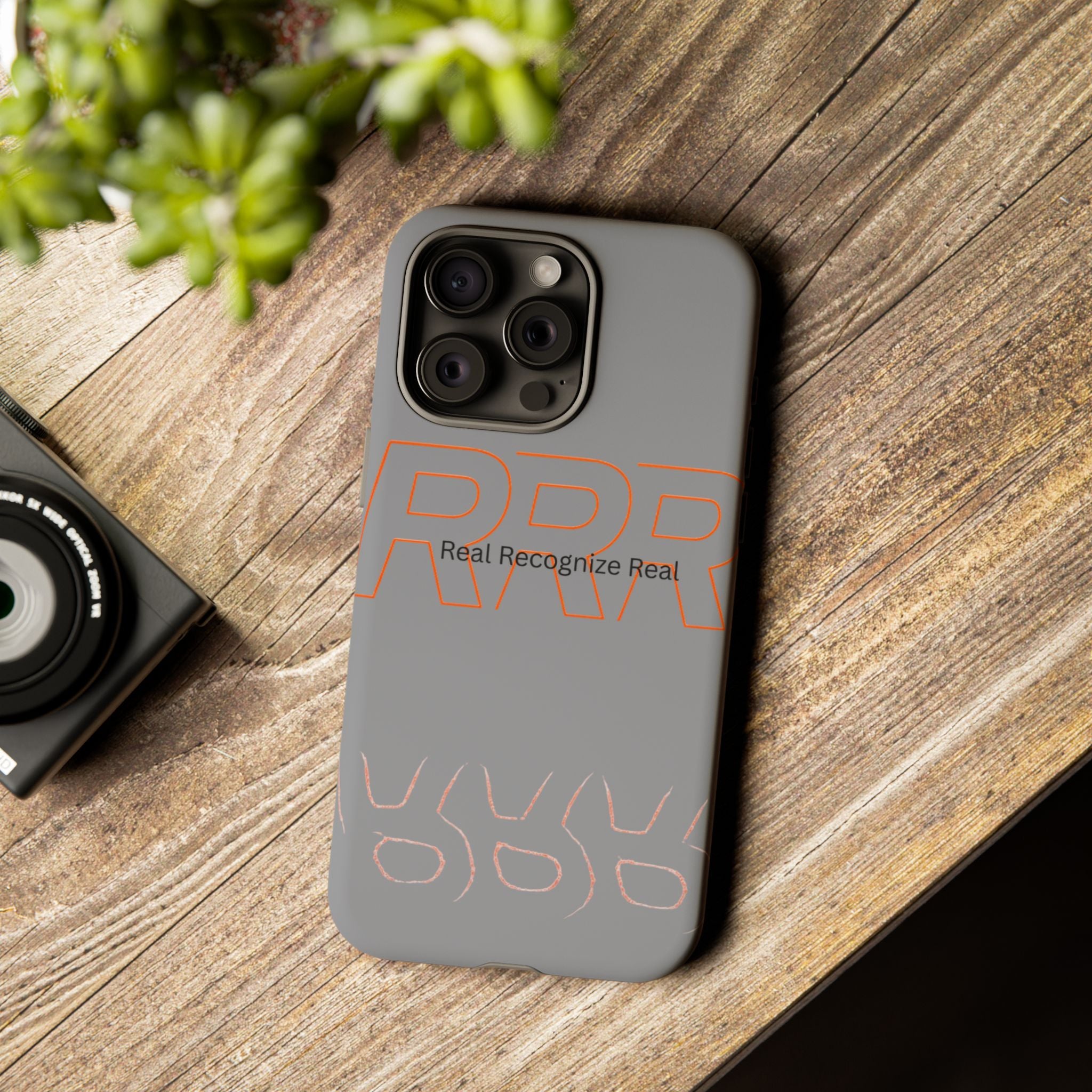 Tough Cases — 'Real Recognize Real' Protective Phone Case (Gray, Retro Outline Design)
