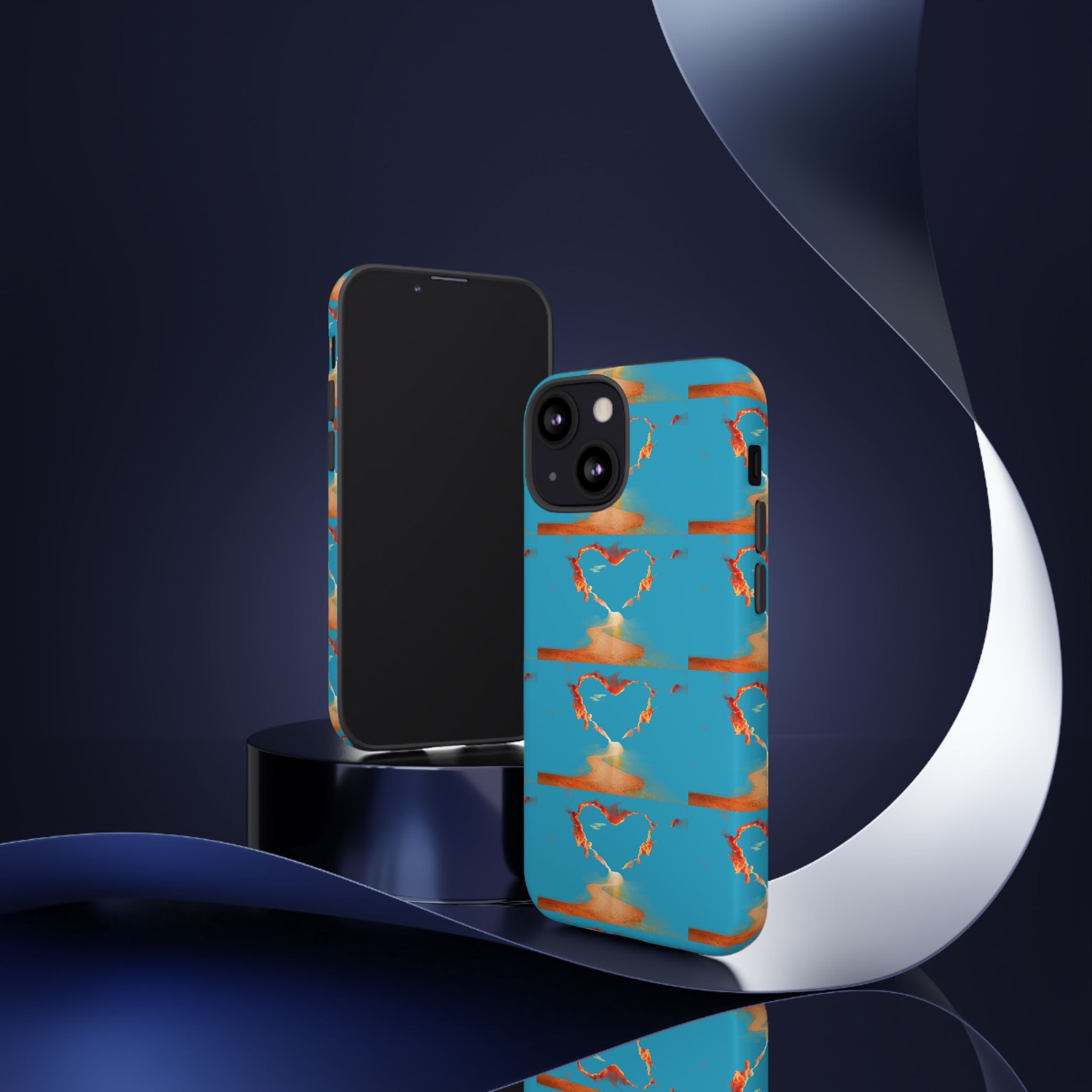 Heart Flame Tough Phone Case — Blue Sunset Protective Cover