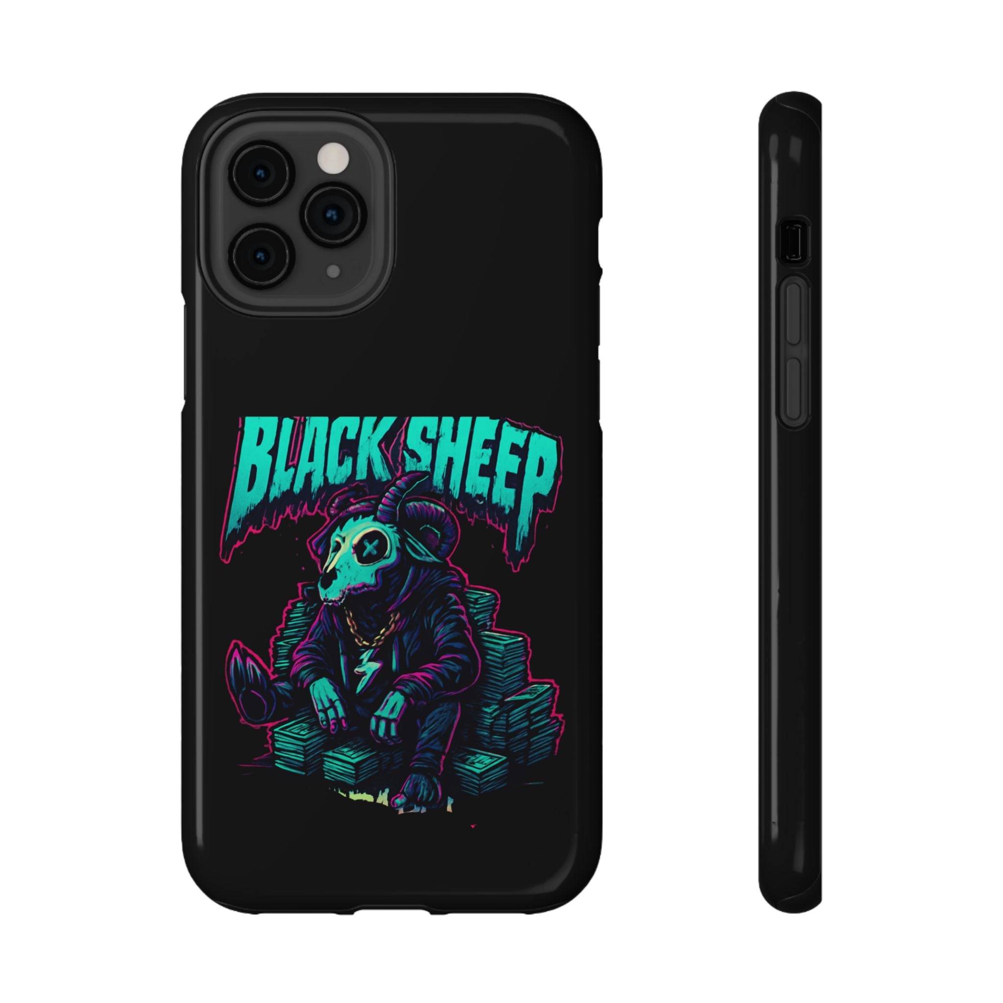 Impact-Resistant Phone Case — “Black Sheep” Neon Skull Design