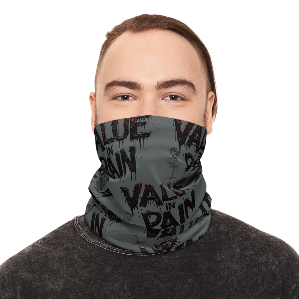 Value in Pain Winter Neck Gaiter — Gothic Text Pattern Face Mask Scarf