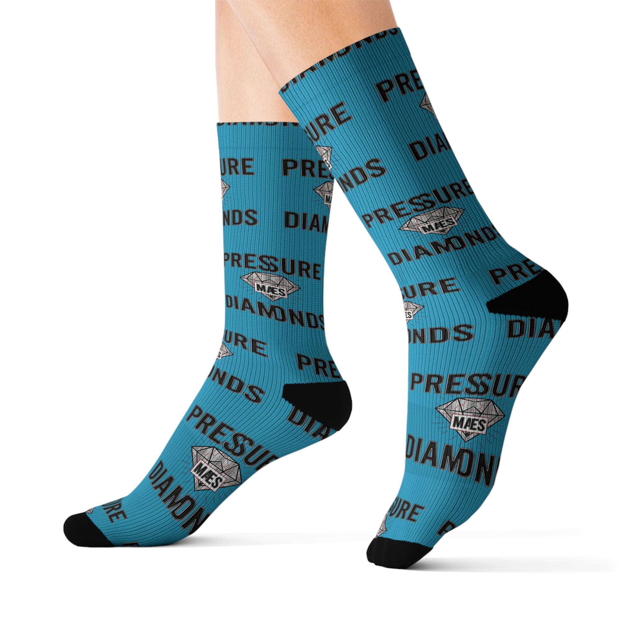 Pressure Diamonds Sublimation Socks — Bold Teal Graphic Crew Socks