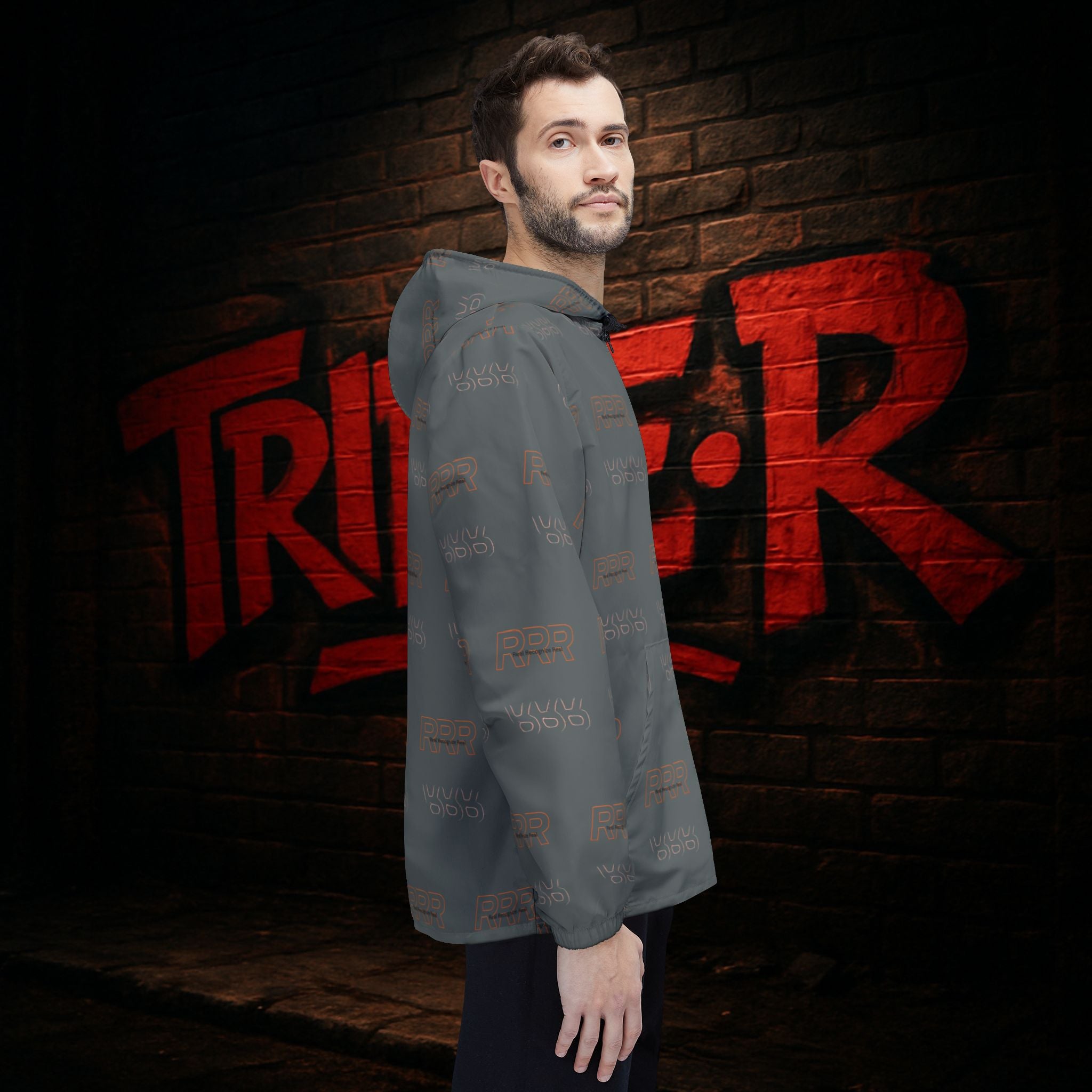 Windbreaker Jacket — All-Over Print Logo Rain Shell