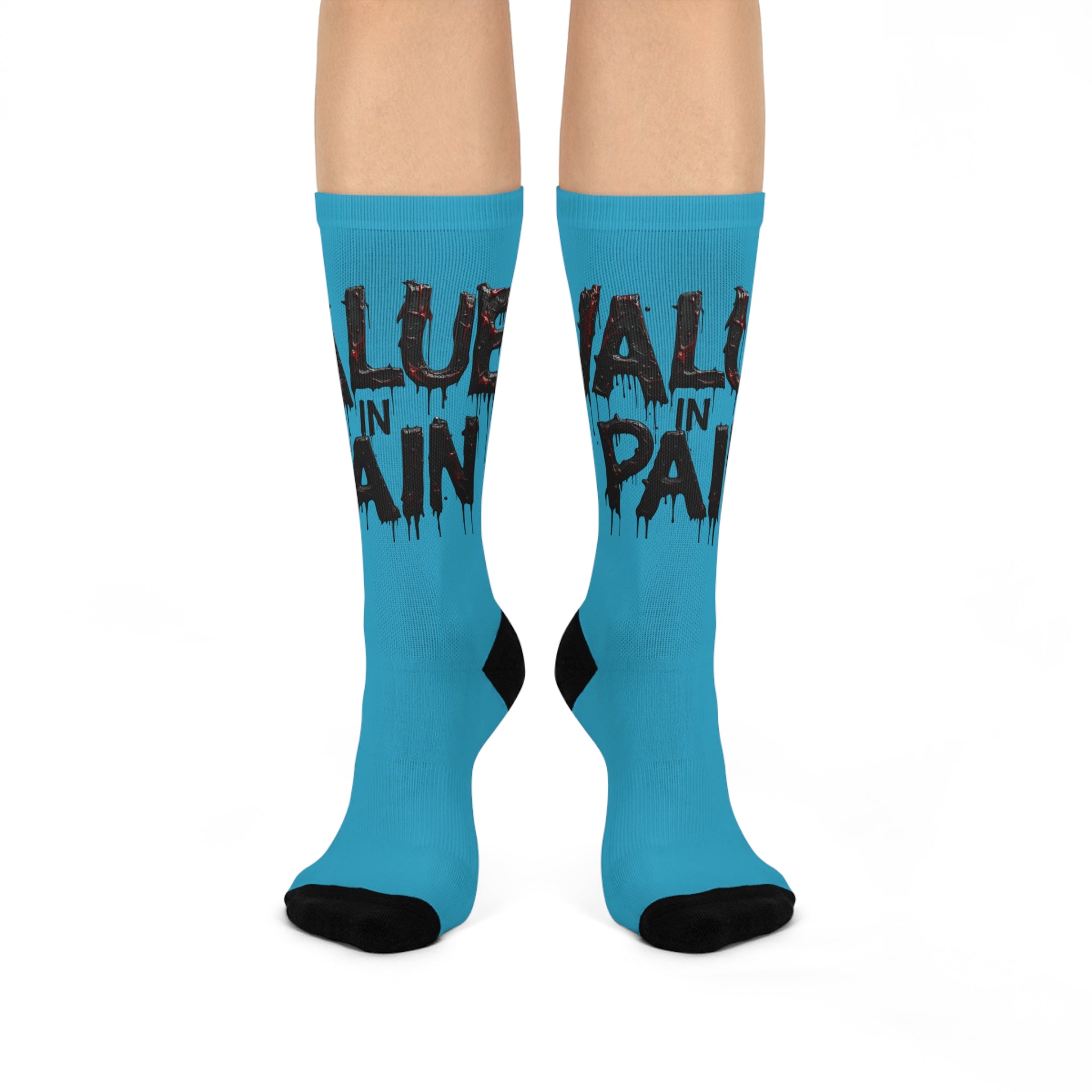 Cushioned Crew Socks — "Blue in Pain" Drip-Style Graphic Comfort Socks