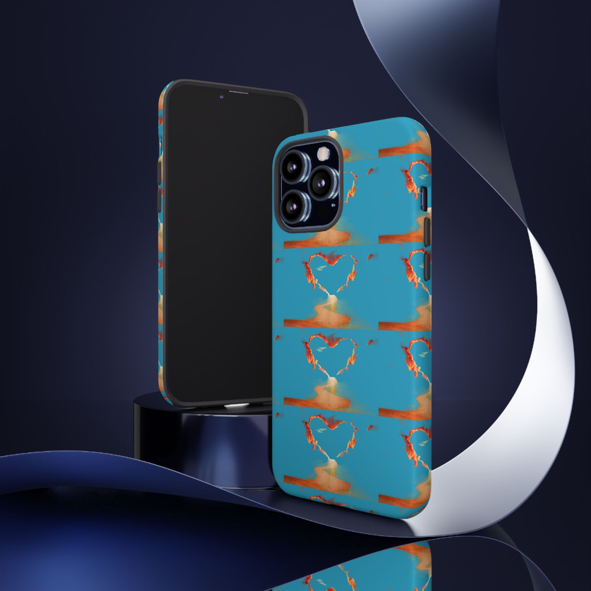 Heart Flame Tough Phone Case — Blue Sunset Protective Cover
