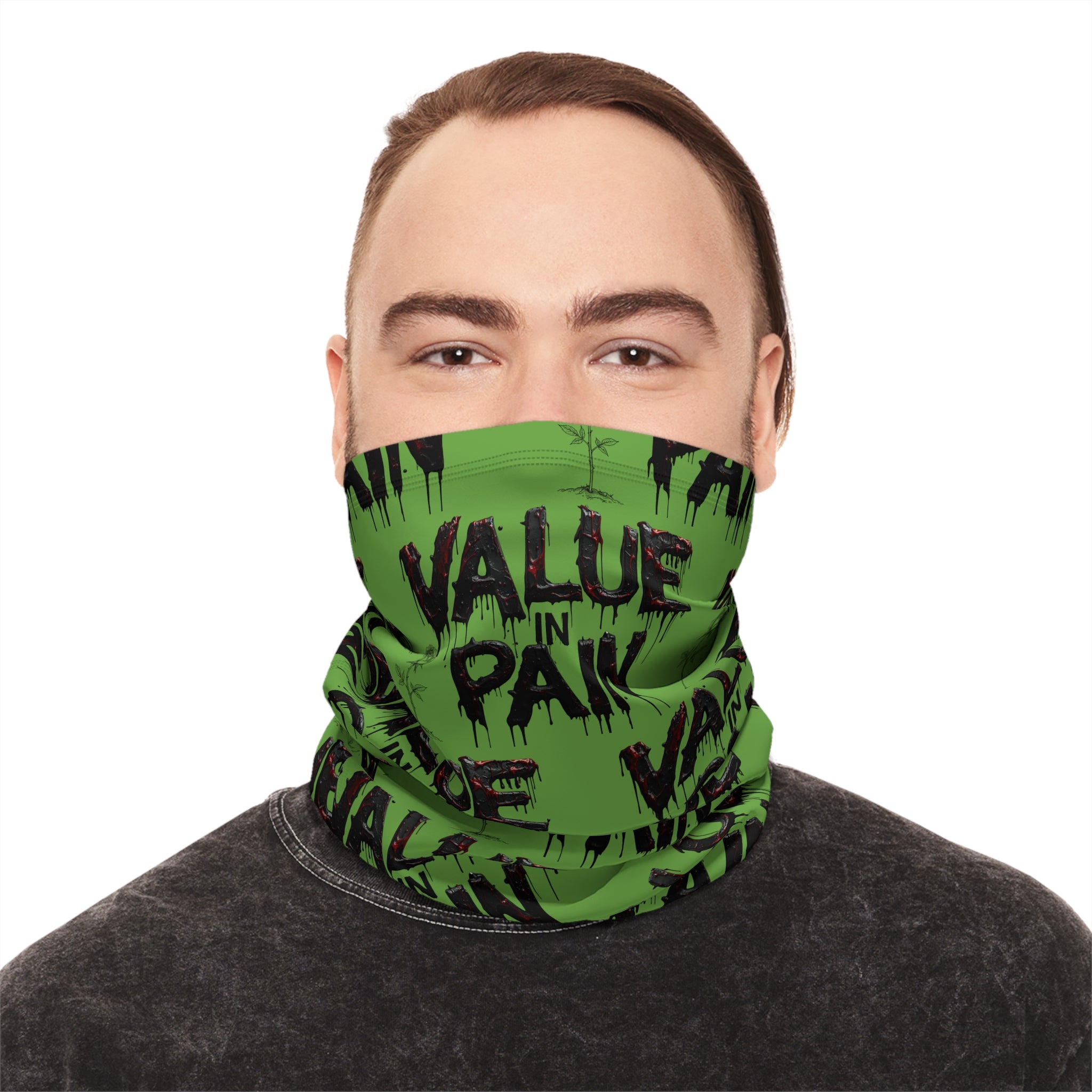 Value in Pain Green Winter Neck Gaiter — Drawstring Face Mask & Scarf