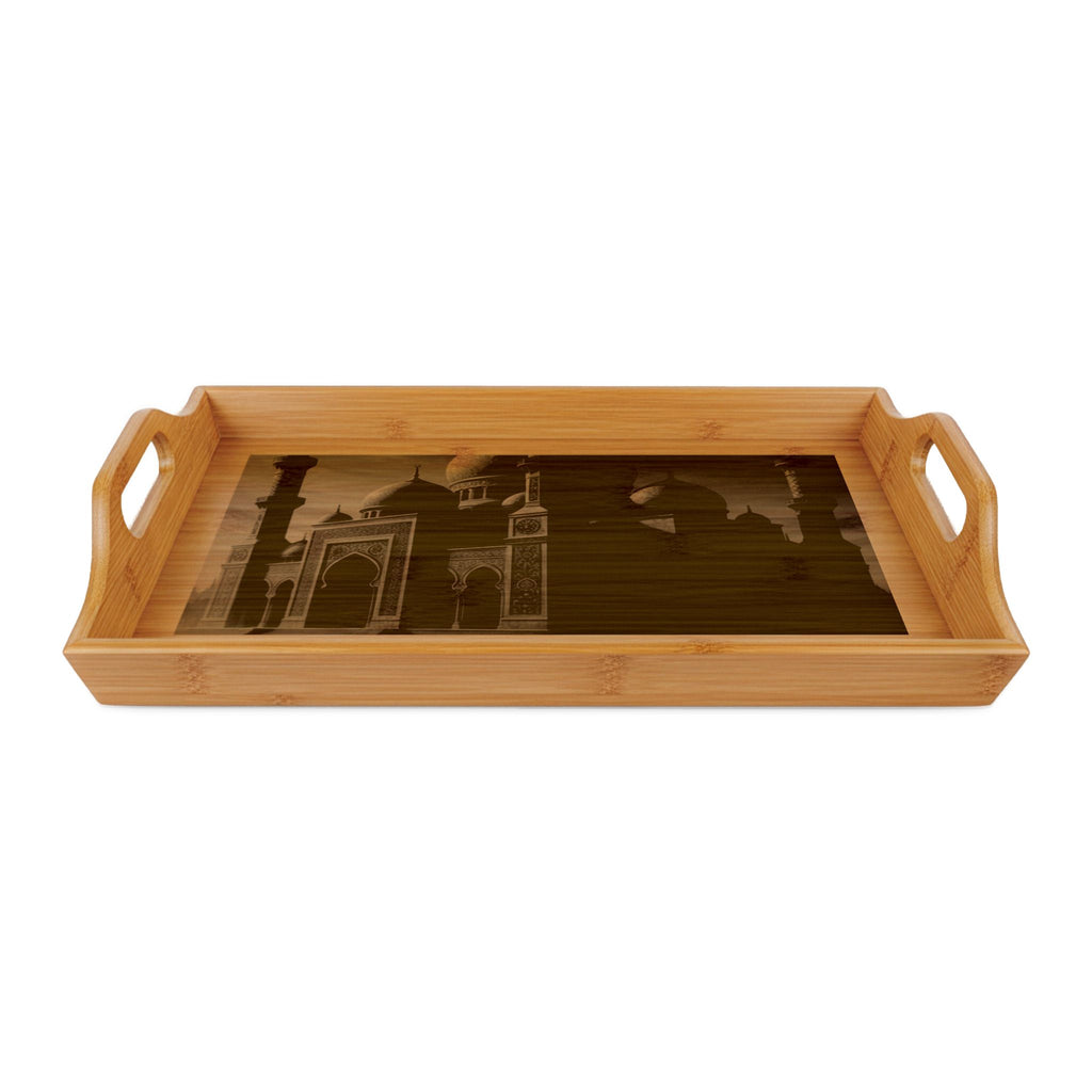 Engraved Bamboo Serving Tray — Mosque Silhouette Ramadan & Eid Decorative Tray