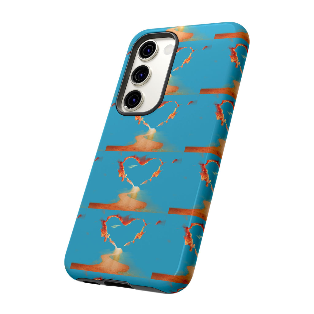 Heart Flame Tough Phone Case — Blue Sunset Protective Cover