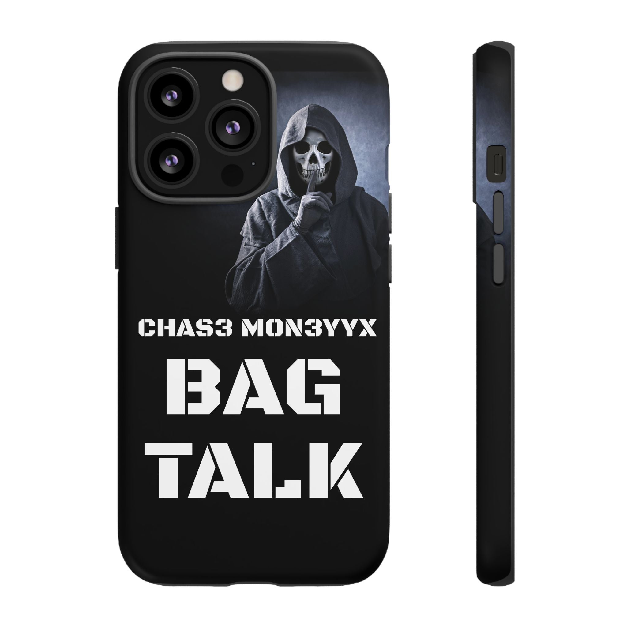 Phone Case — 'Bag Talk' Grim Reaper Graphic, Dark Gothic Protective Cover