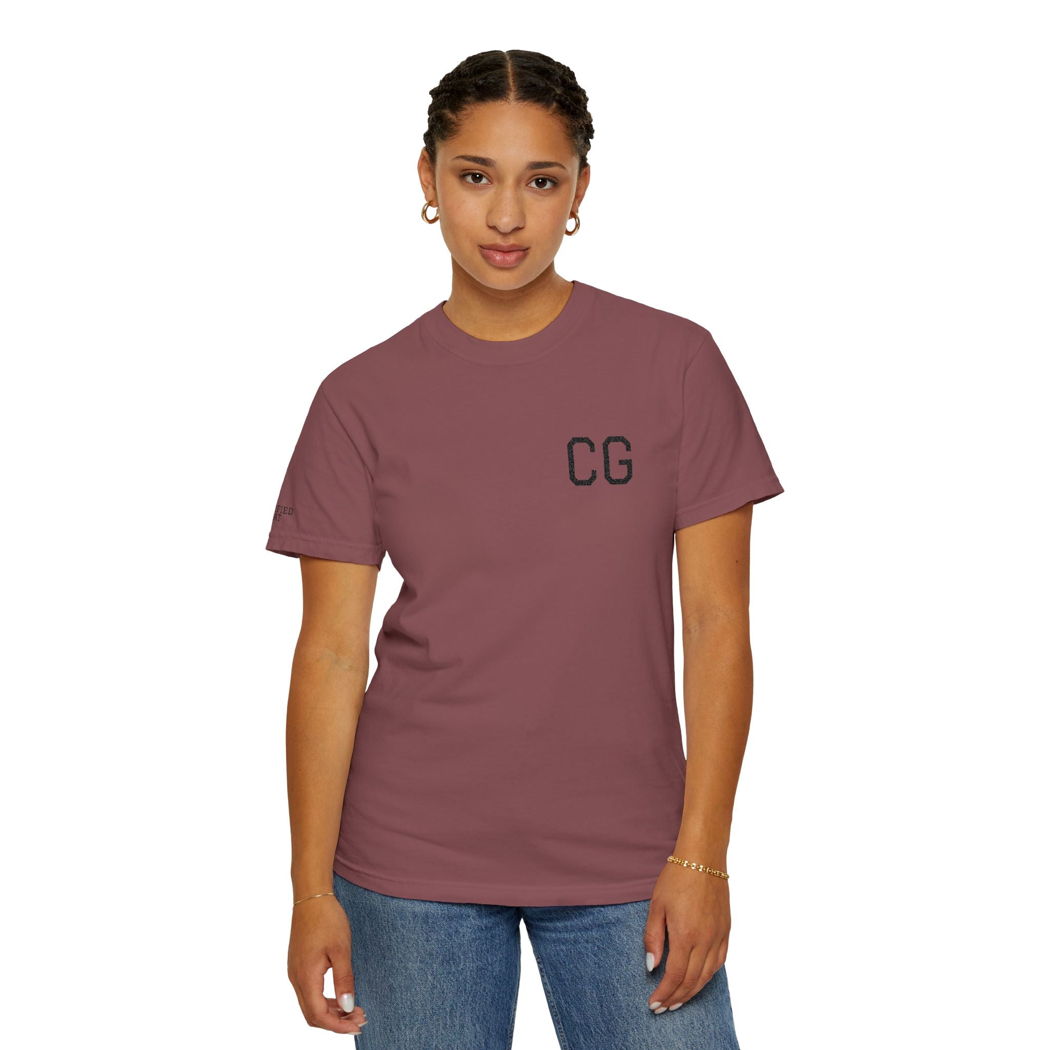 CG Chest Logo T‑Shirt — Minimalist White Tee with Sleeve Patch