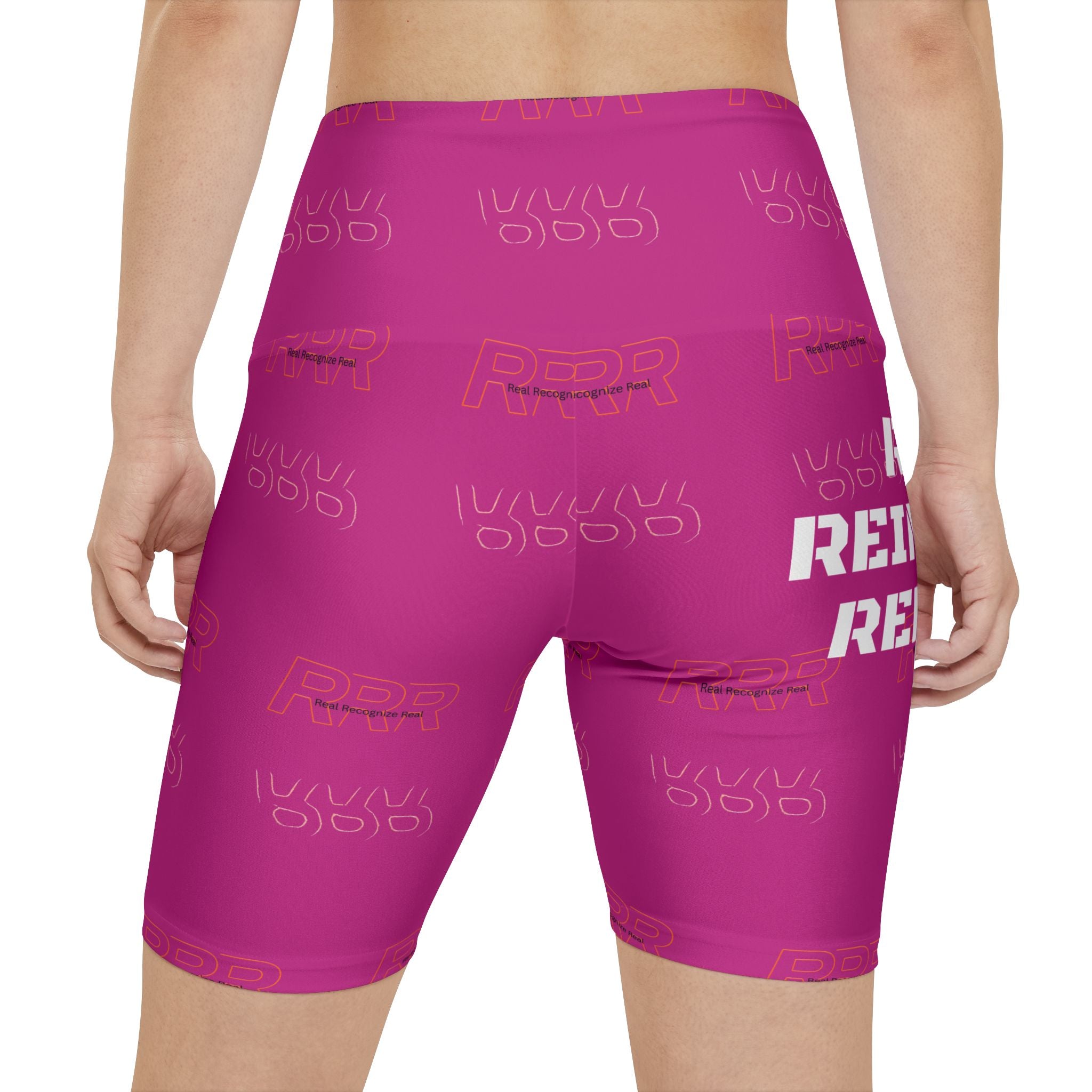 Rise. Reinvent. Repeat. Women's Workout Shorts — High-Waist AOP Fitness Biker Shorts