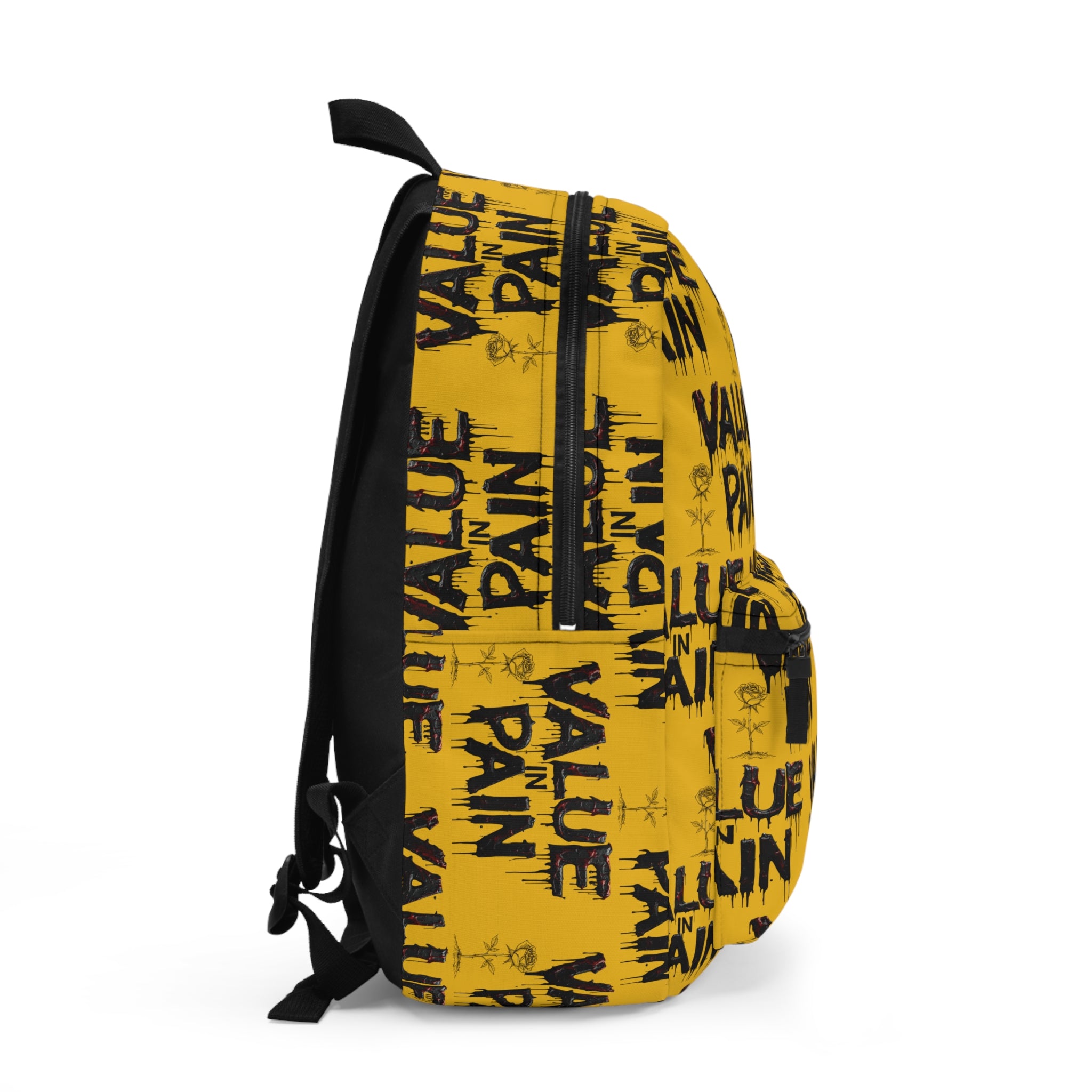 Backpack — Yellow "Value in Pain" Graphic Backpack (Streetwear, Urban Grunge)