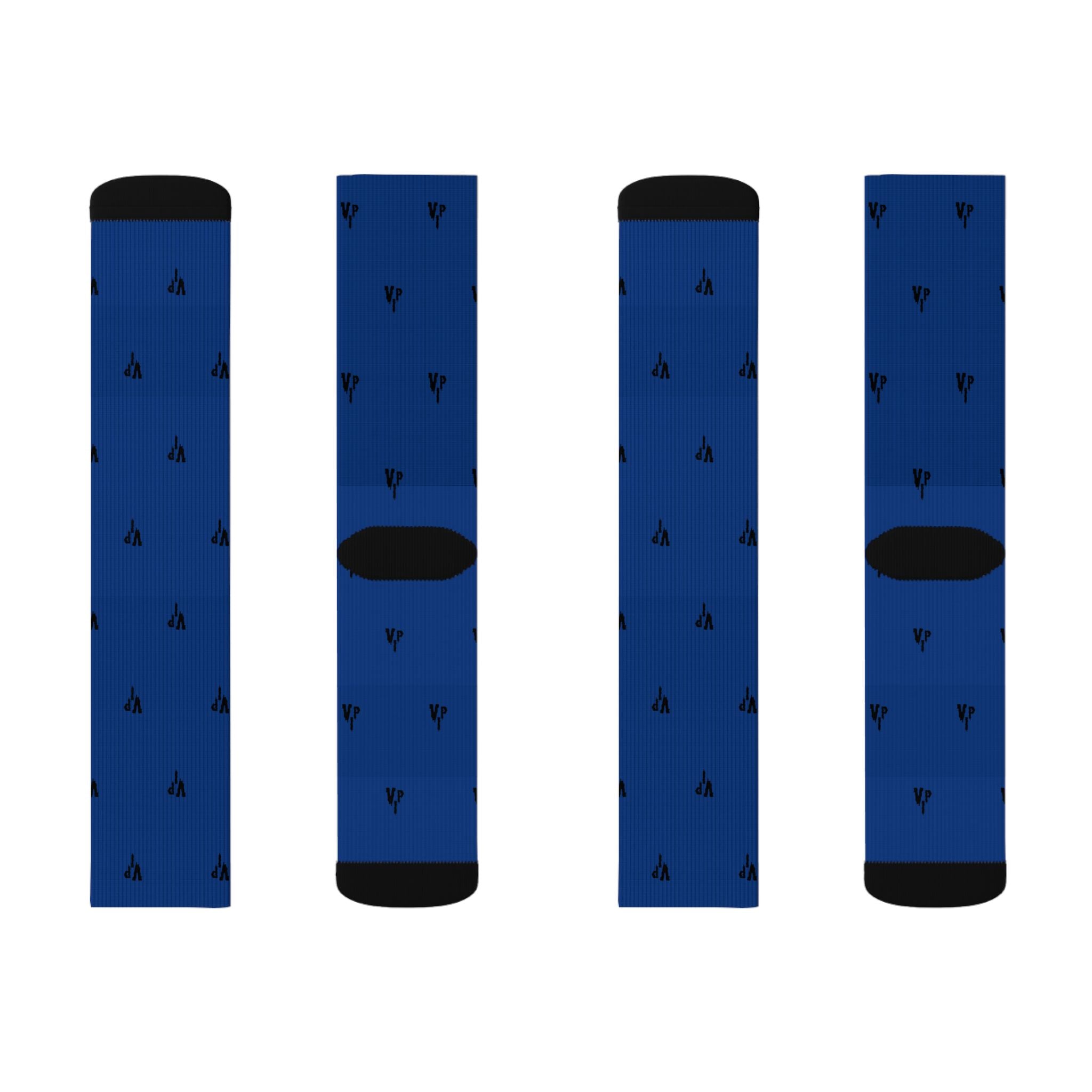 Blue Patterned Sublimation Socks — Small Black Arrow Motif Crew Socks