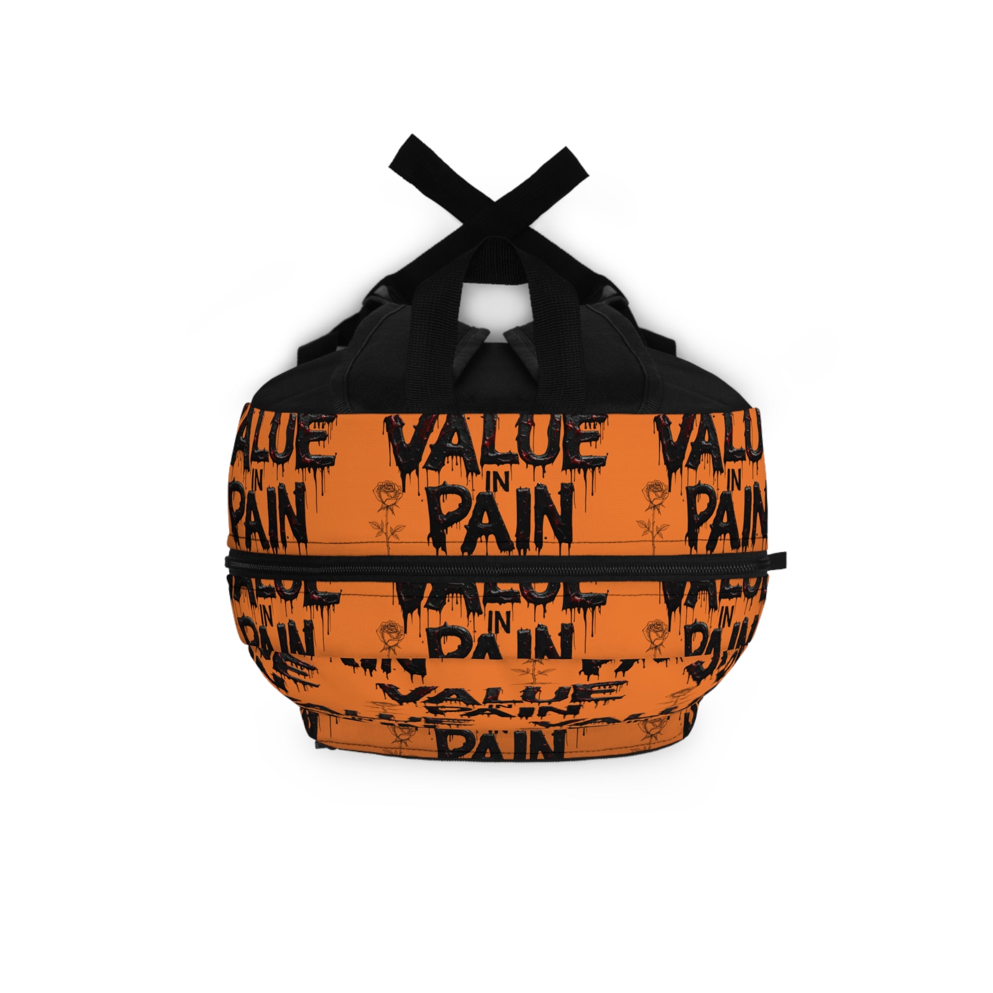 Value in Pain Orange Graphic Backpack — Bold Streetwear School Bag