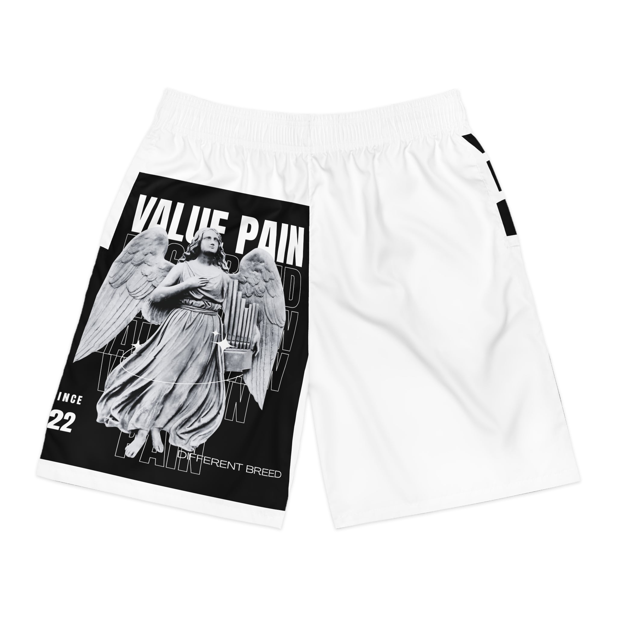 Men's Graphic Jogger Shorts — Black White Angel 'Value Paid' Streetwear