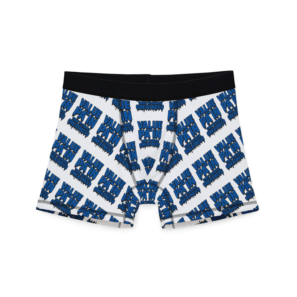 Blue Graphic Boxer Briefs — All-Over Print "Wake Up and Win" Design