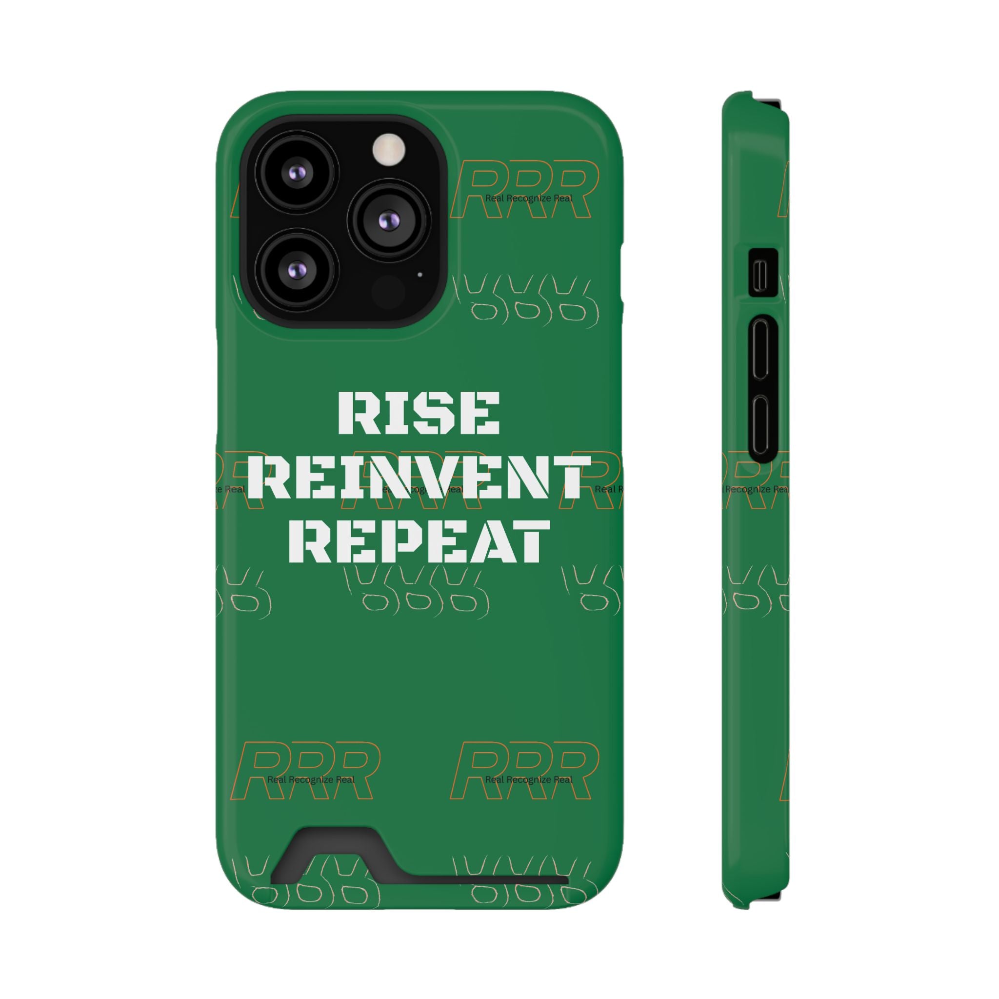 Green 'Rise Reinvent Repeat' Card Holder Phone Case — Motivational Protective Cover