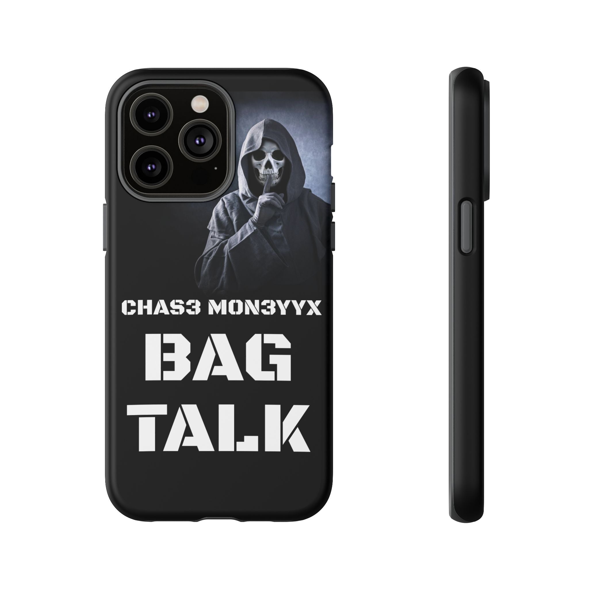 Phone Case — 'Bag Talk' Grim Reaper Graphic, Dark Gothic Protective Cover