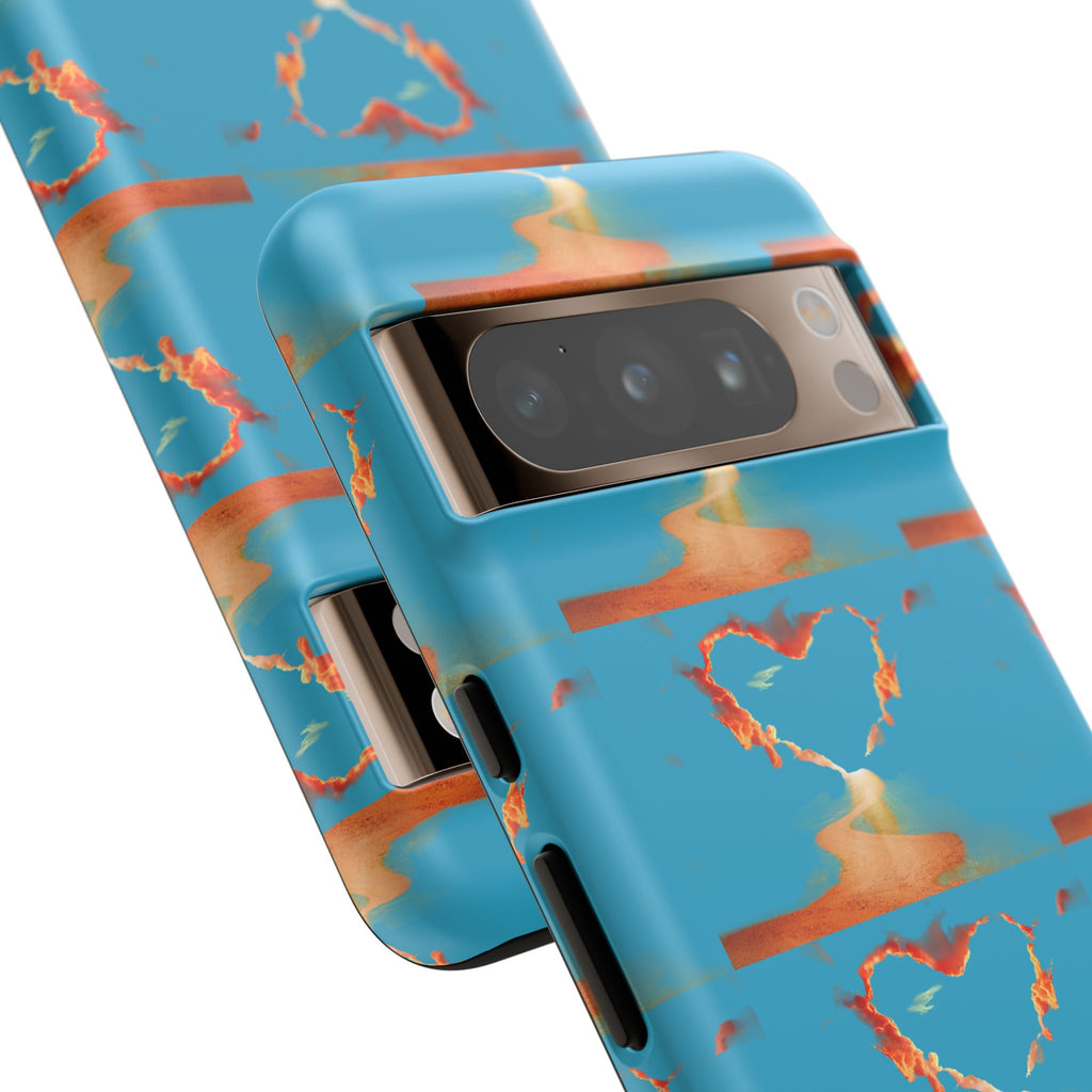 Heart Flame Tough Phone Case — Blue Sunset Protective Cover