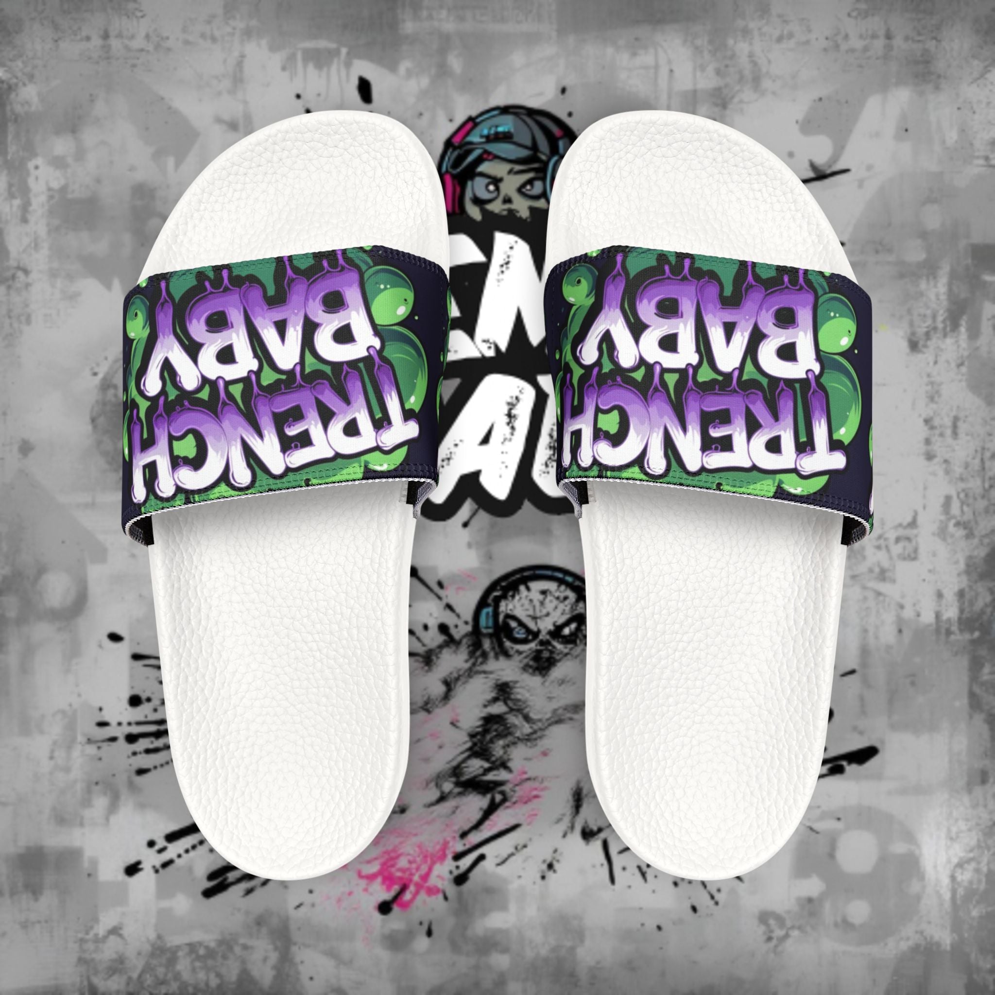 Slide Sandals — Green Alien Graphic Removable-Strap Slides