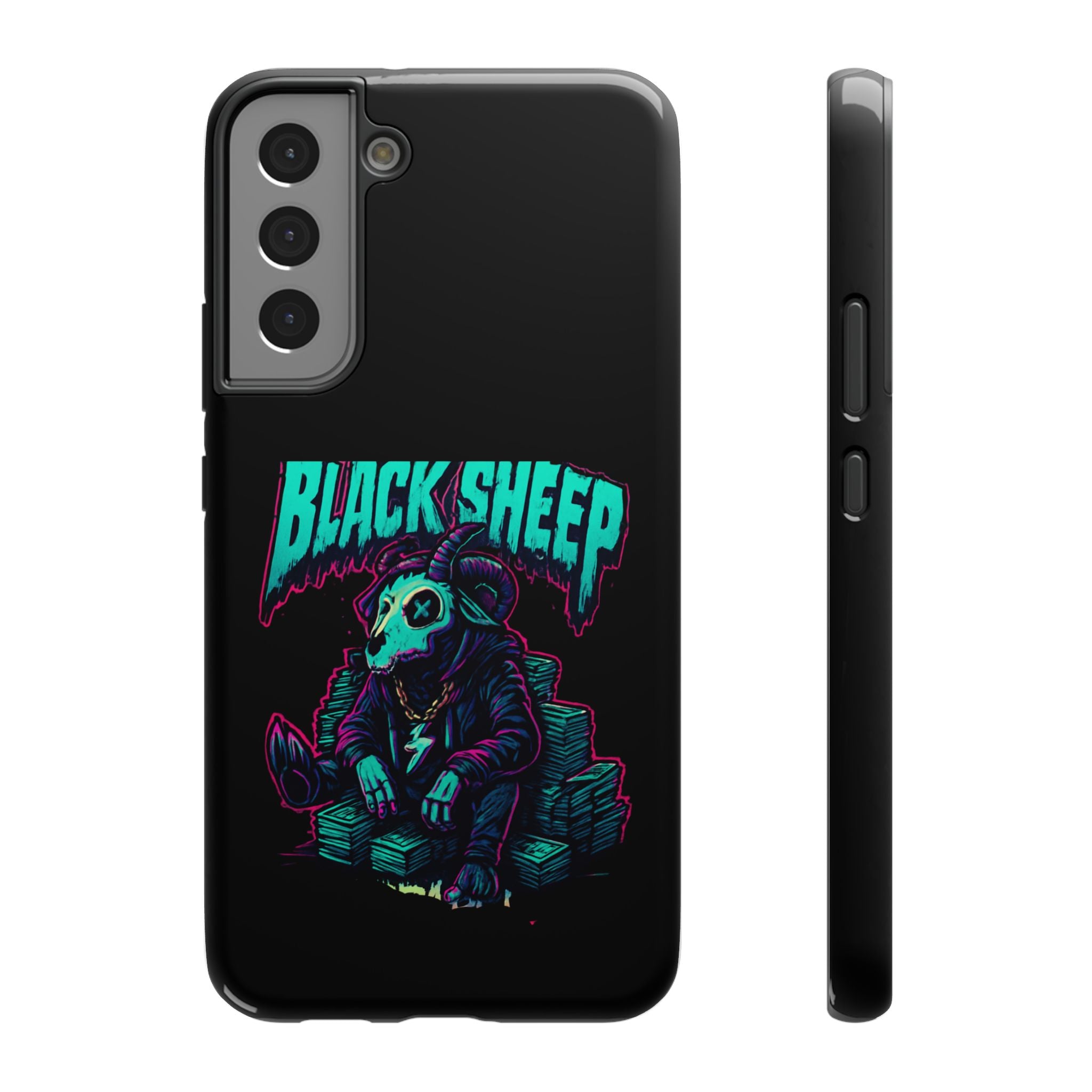 Impact-Resistant Phone Case — “Black Sheep” Neon Skull Design