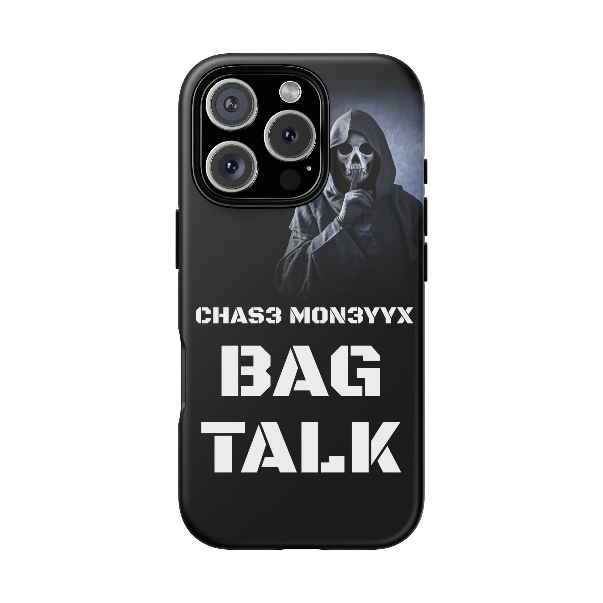 Phone Case — 'Bag Talk' Grim Reaper Graphic, Dark Gothic Protective Cover